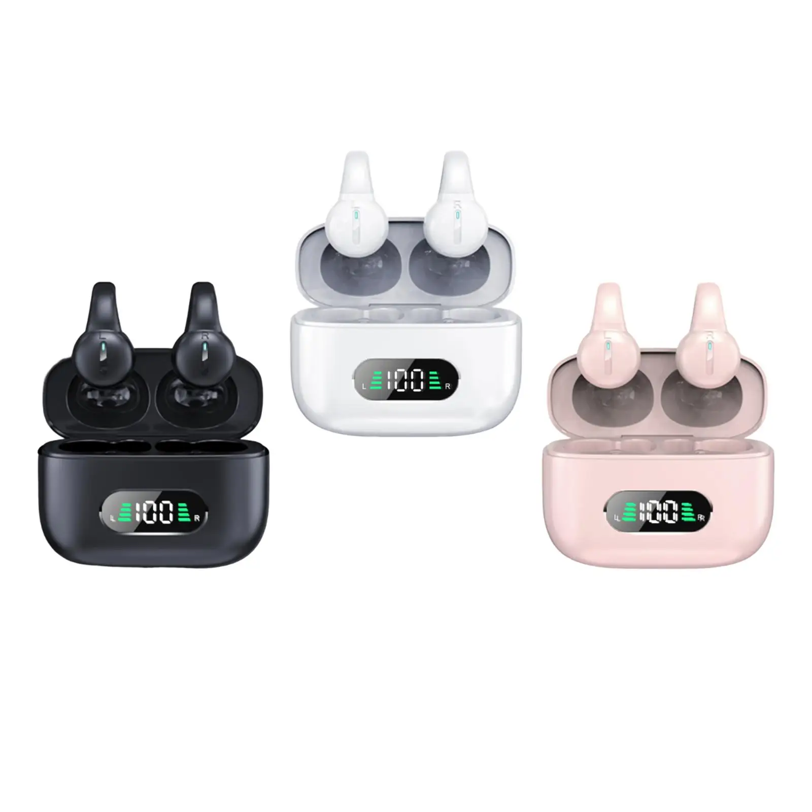 Ear Clip Headphone for Cycling Driving Waterproof Outer Headphones LED Display Sport Earbuds Headset with Case Open Ear Earbuds