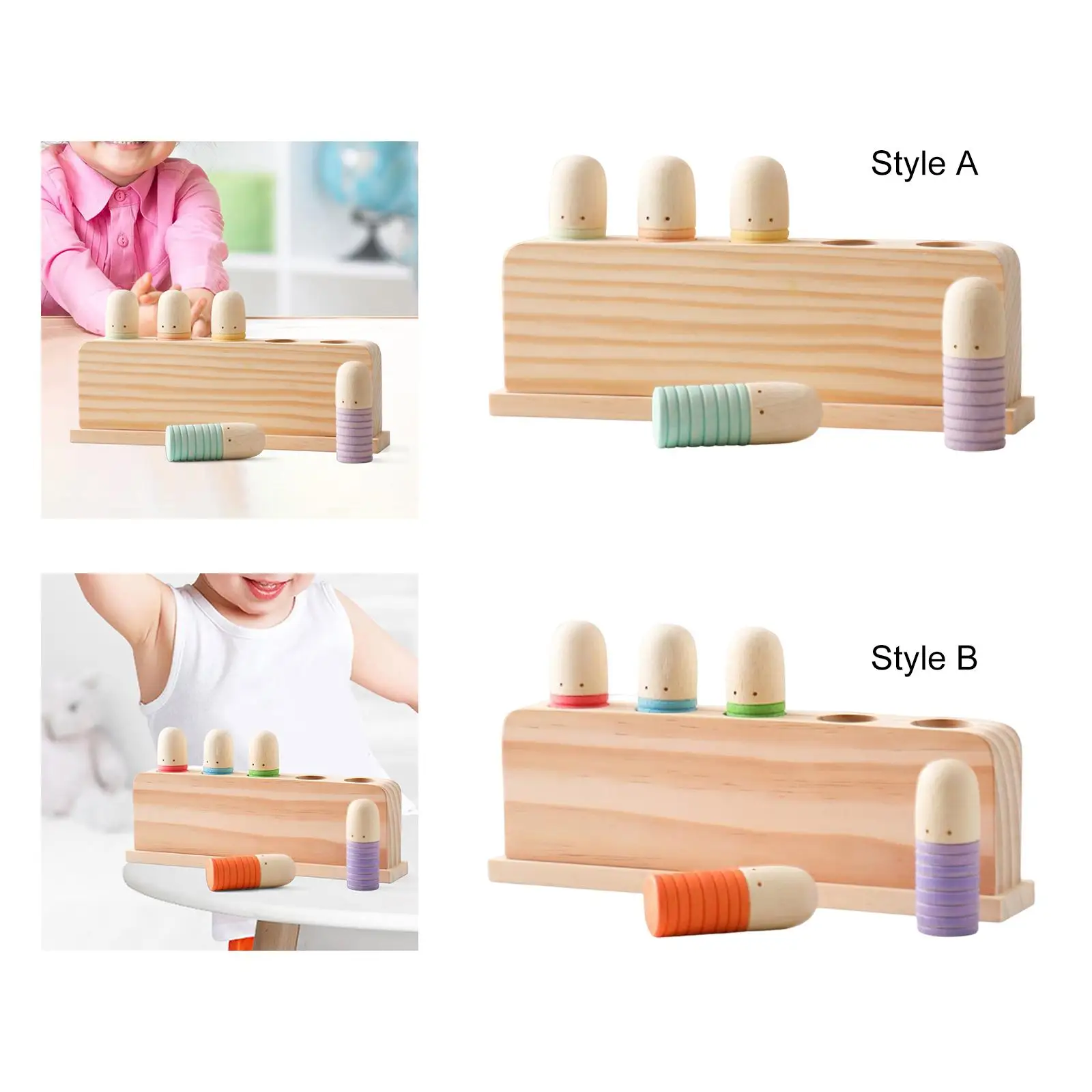 Wooden Rainbow Peg Dolls Shapes Sorting Toys, 5 Wood People Figures Cylinder Blocks for Kids Birthday Gifts