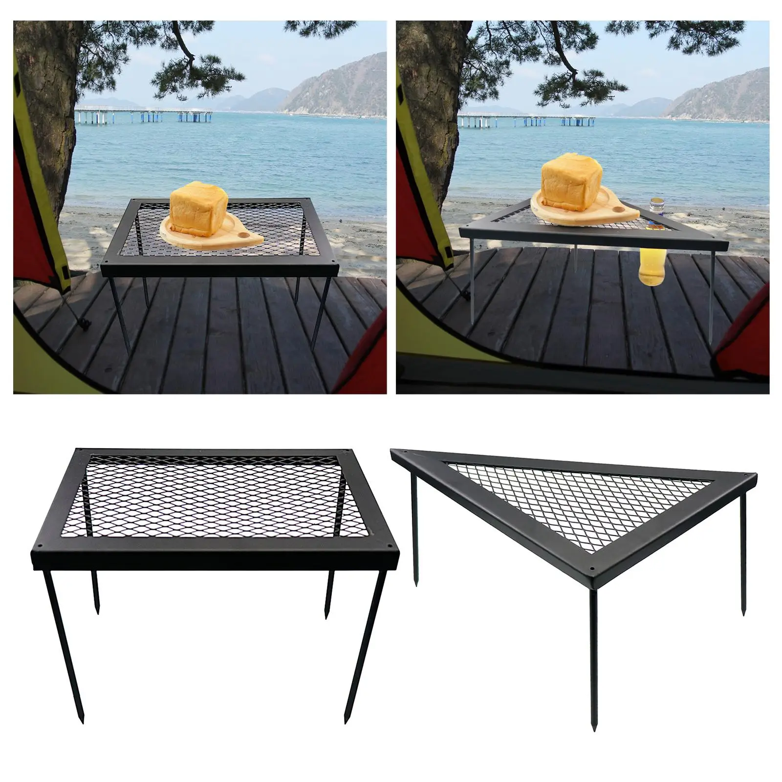 Camping Triangle Iron Desk Adjustable Shelf Anti-Scalding Campfire Rack for Outdoor grill per bbq 