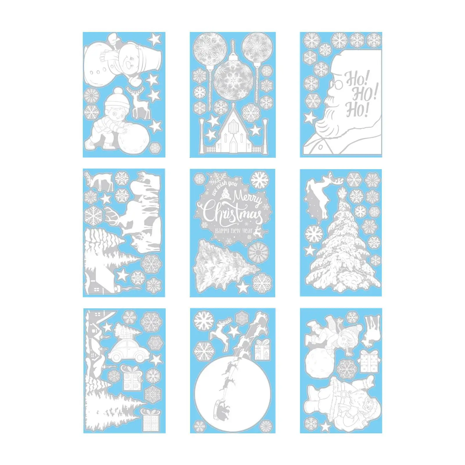 9Pcs Christmas Window Clings Xmas Stickers Christmas Tree Stickers Ornament Door Mural for Fridge Kitchen Holiday Home Bedroom