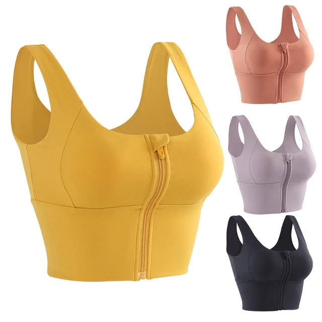 Zip Front Sports Bra for Women Longline Padded Front Zipper Closure Sports  Bras for Running Yoga Workout Sportswear