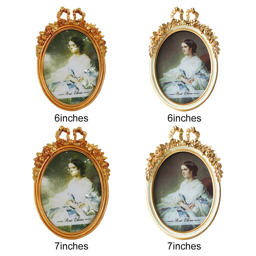 Creative Photo Frame Holder Freestanding Oval Resin Baroque Antique Style for Picture Wedding Bedroom Ornament Birthday Gift