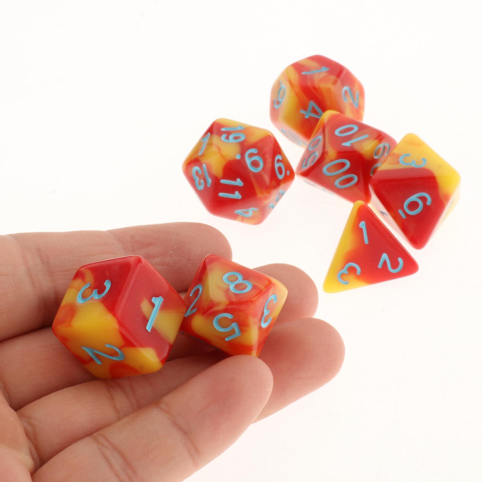 7Pcs Painted Polyhedral Dices Multi-sided Acrylic Dice D4 D6 D8 D10 D12 D20 Role Playing Dice Game Accs for Dnd RPG MTG Games 