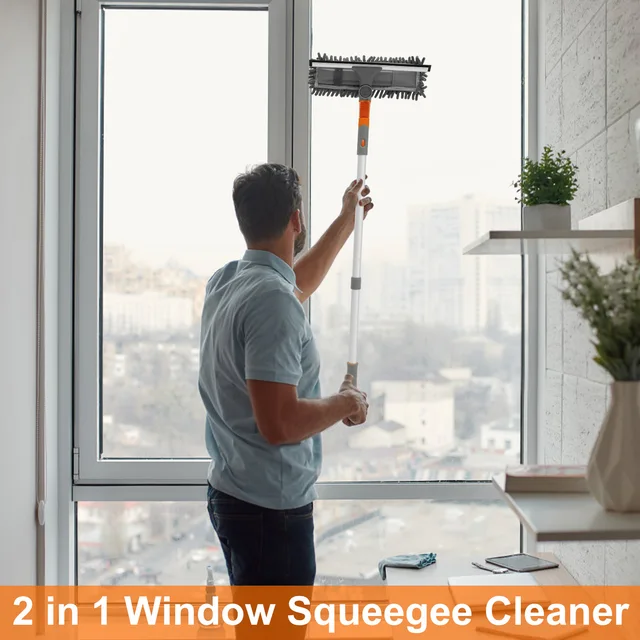 Window Squeegee 2-in-1 Window Cleaning Kit with Extension Pole 134CM  Telescopic Shower Squeegee Tools for Cleaning High Window - AliExpress