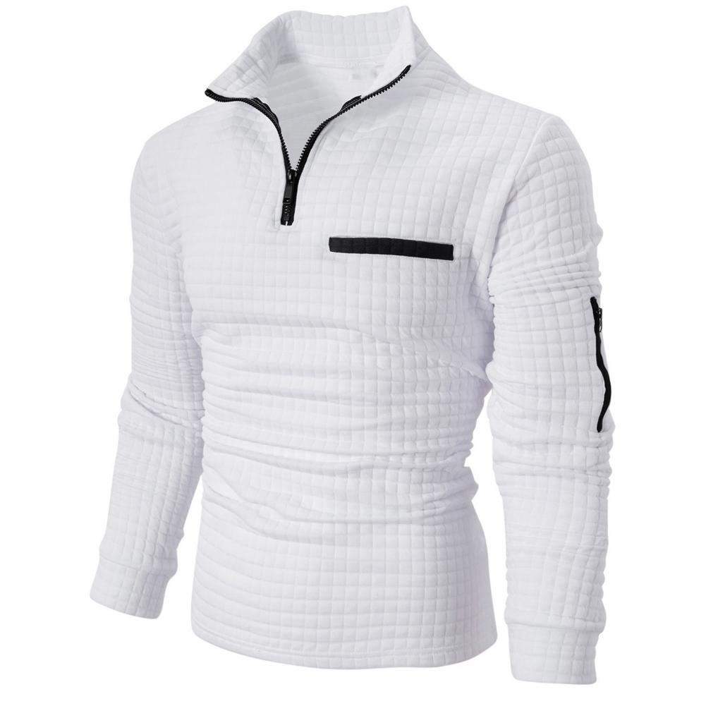 Description Picture 5 of itemLoose Shirt Stylish Men's Waffle Texture Pullover Zipper Lapel Collar Soft Warm Long Sleeve Shirt for Spring Fall Solid Color