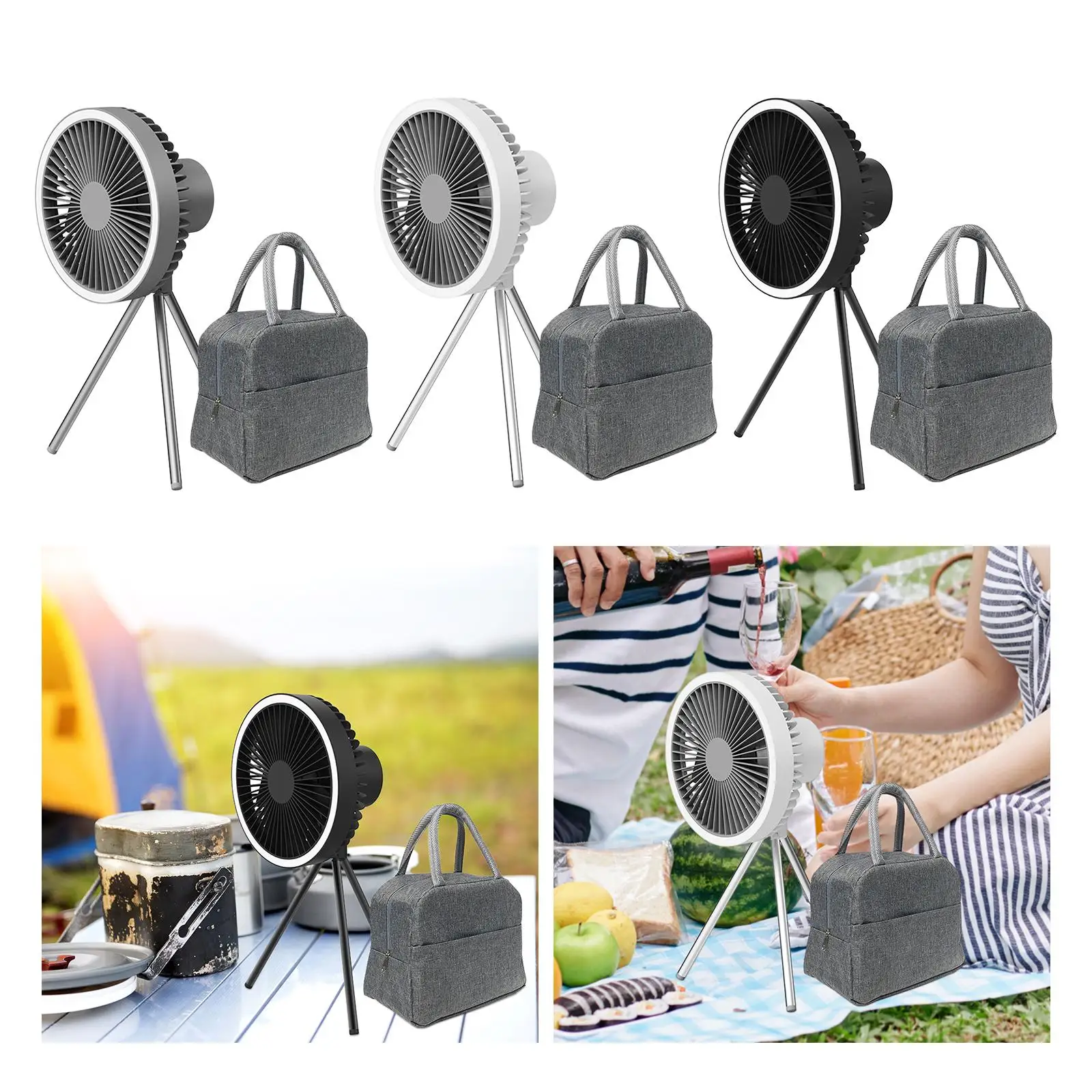 Tripod Fan Ceiling Fan Circulator Foldable USB Rechargeable Camping Fan Personal Fan for Barbecue Travel Camping Picnic Fishing