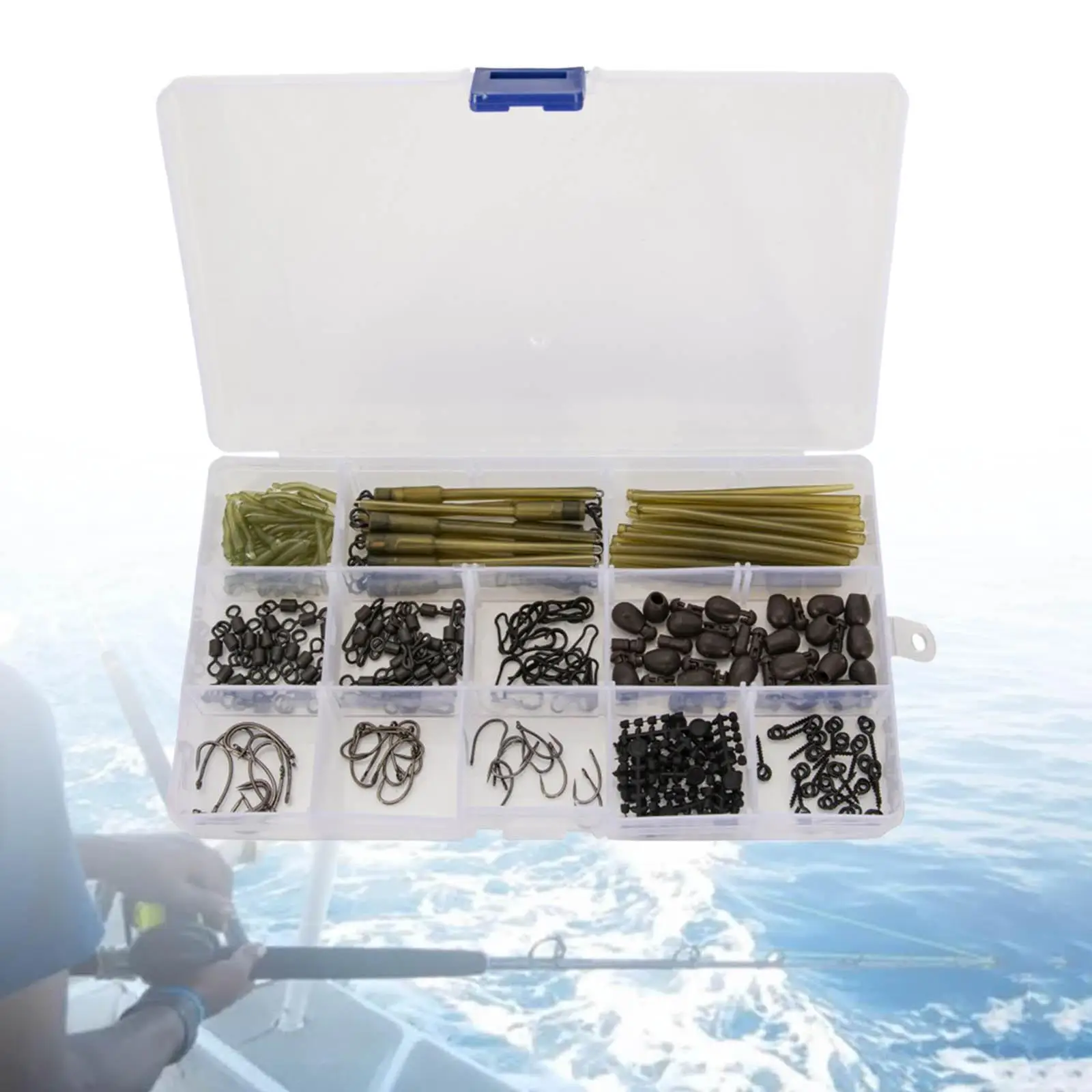 Carp Fishing Accessories W/ Portable Case - Quick Change Swivel, Carp Hooks, Tail Rubber Sleeves Tackle Box Kit
