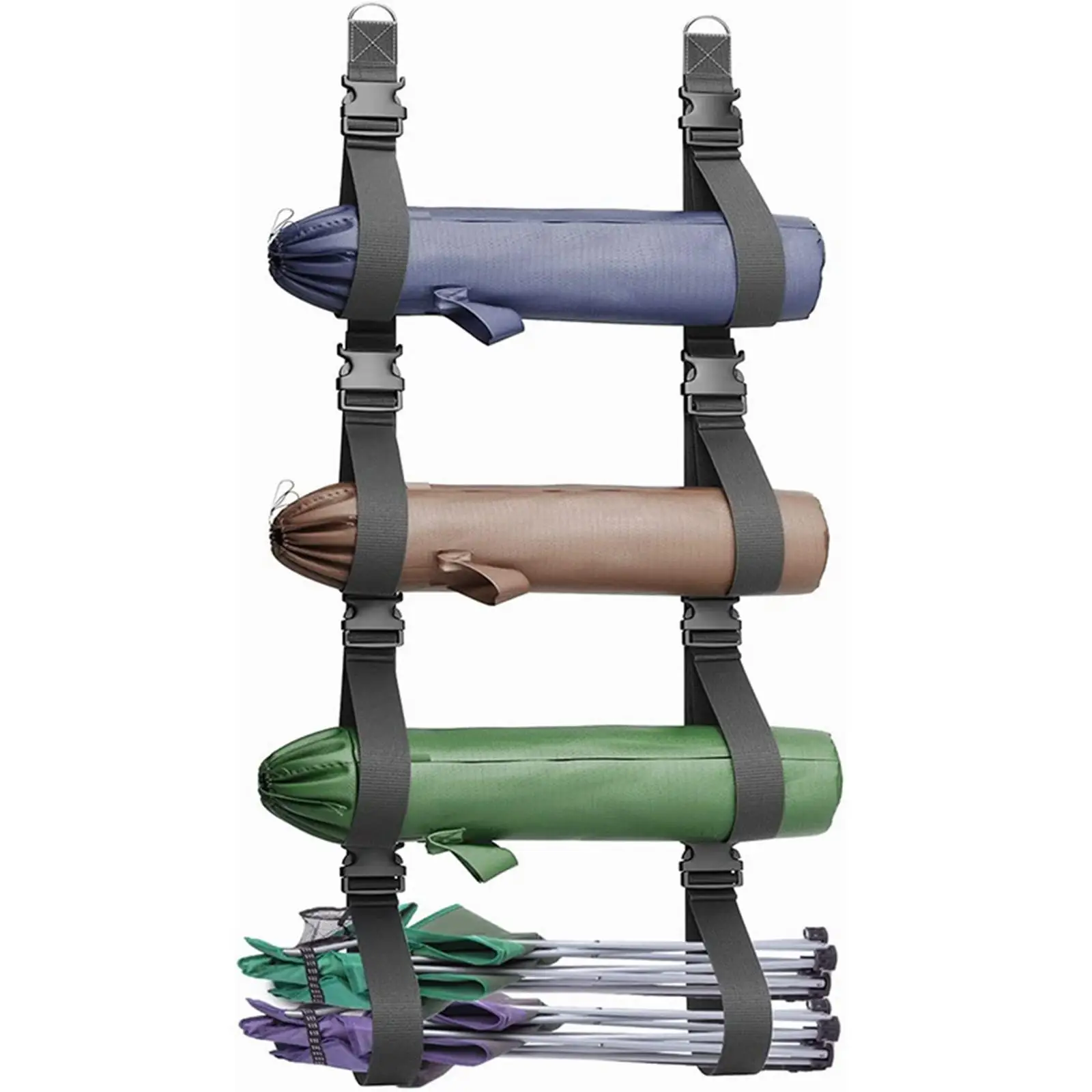 Camping Chair Storage Rack Quick Release Buckles Wall Storage Straps for Tents Canopy Yoga Mats Beach Chairs Folded Chairs