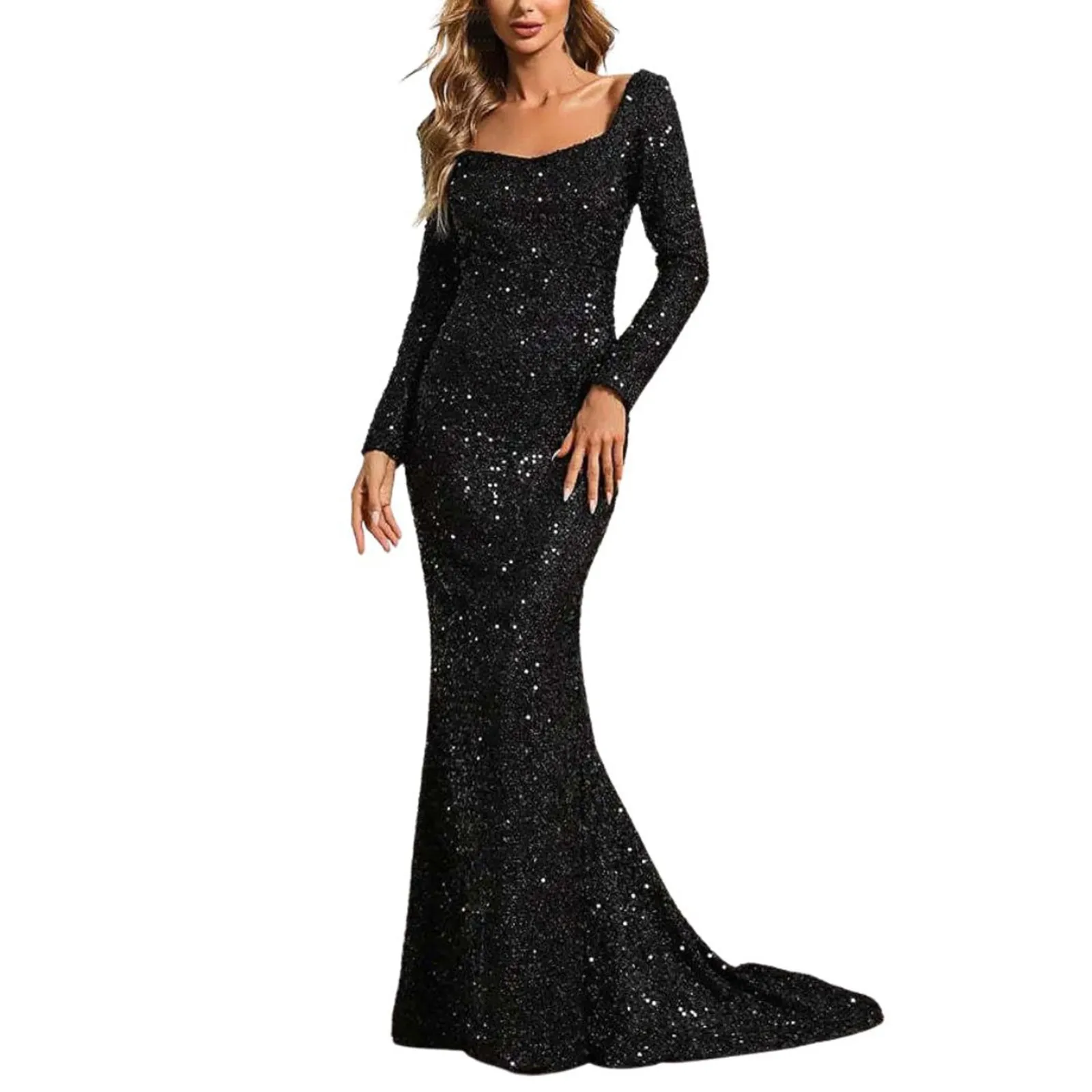 Bodycon Sequin Shinny Evening Prom Elegant Long Party Gown Wedding ...