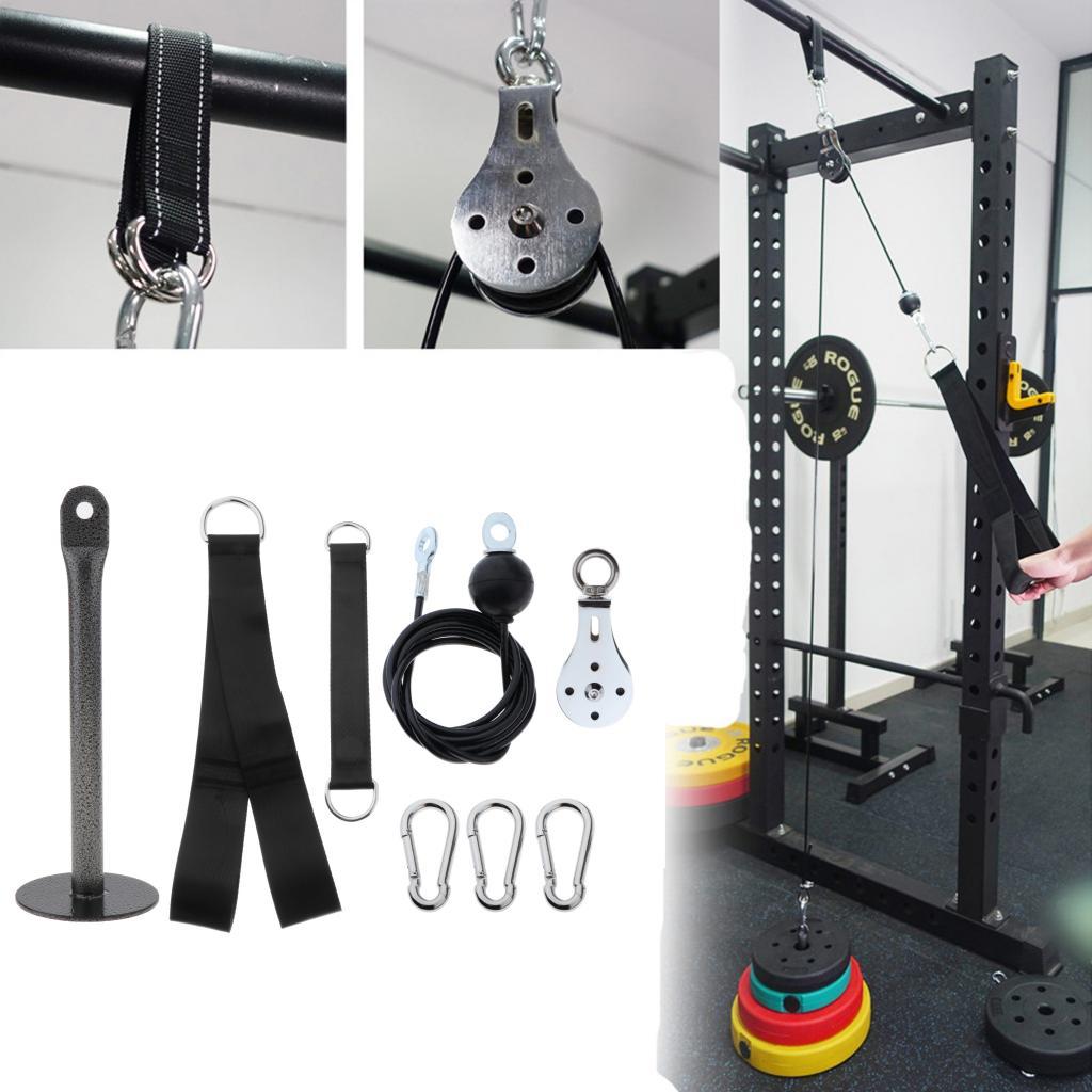 Pulley Cable Machine LAT Pull  System , 2m Cable, Weight Loading Pin, Swivel Pulley, Hanging Strap, Triceps Strap, Carabiners