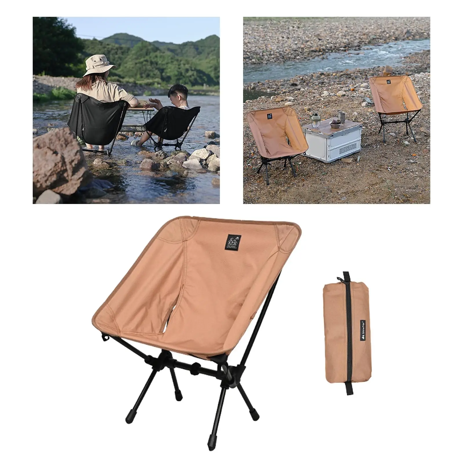 Outdoor Camping Armchair W/Storage Pouch Armrests Folding Chair for Hiking