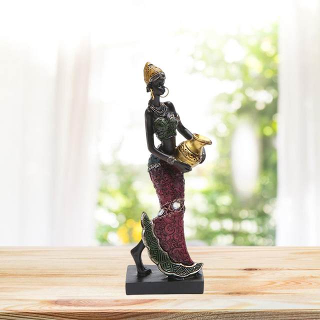 Set 3 Statuette Donne Africane In Resina - Decorazione Vintage Per Casa, Ufficio, Collezione - Foto 10