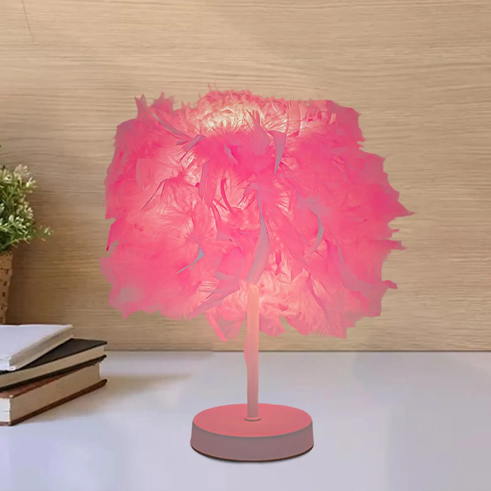 Desk Night Lights Feathers Shade Table Lamp for Wedding Bedside 