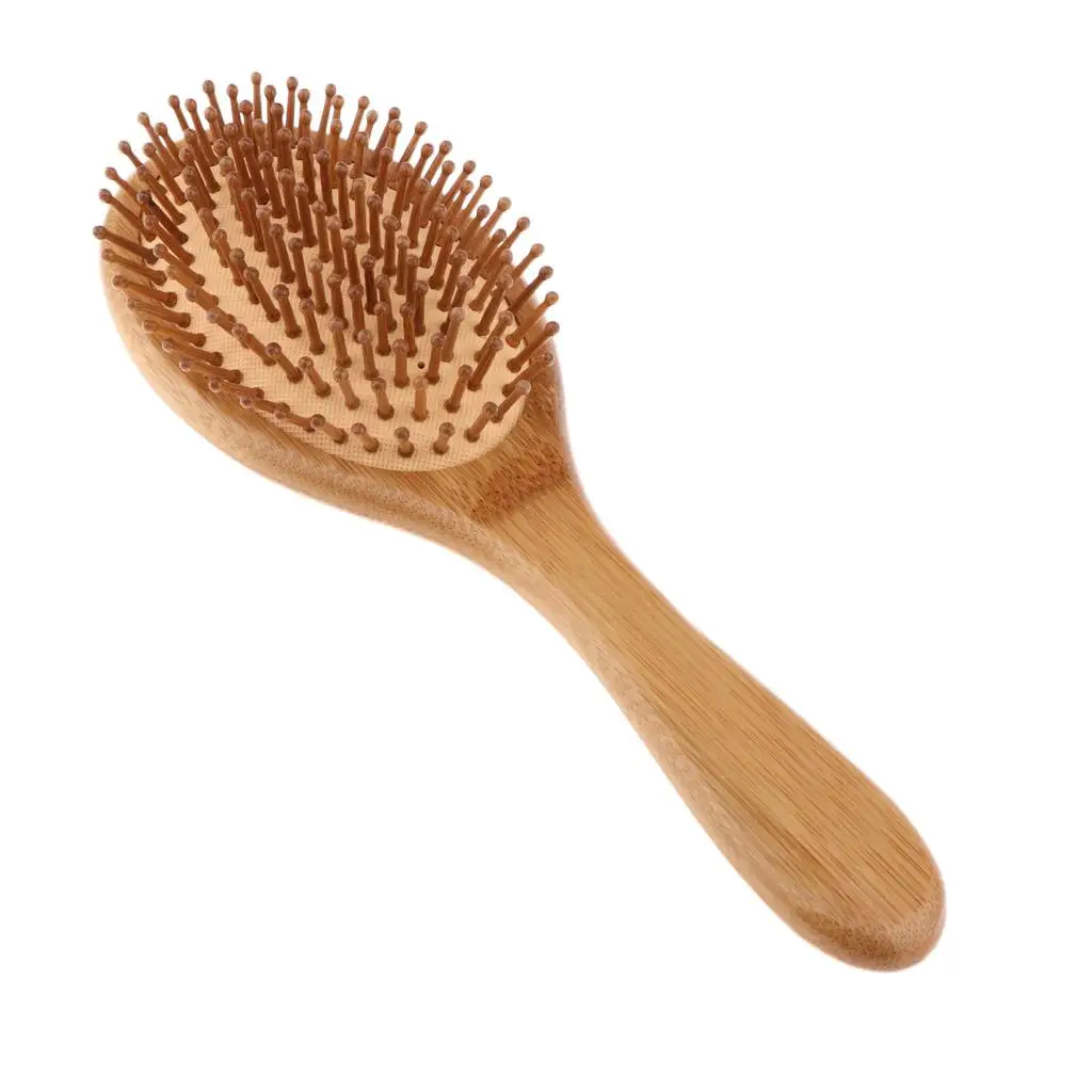 Natural Bamboo Paddle Hairbrush Scalp Massage Anti Static Cushioned Brush Comb for Women Men