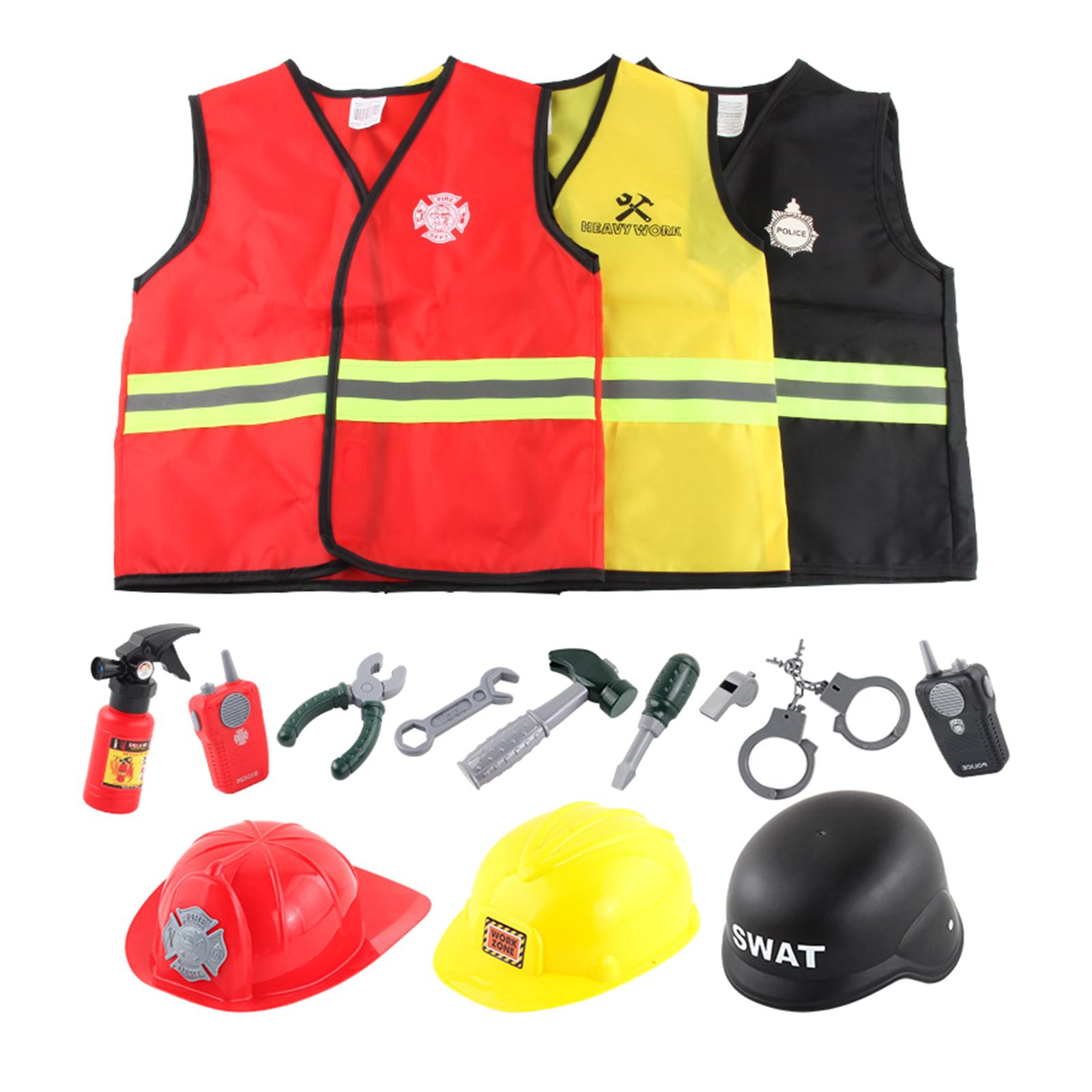 Kids Fireman Costume Toy Set Worker Costume Dress up Police Uniform Police Costume for Halloween Carnival Theme Parties Children