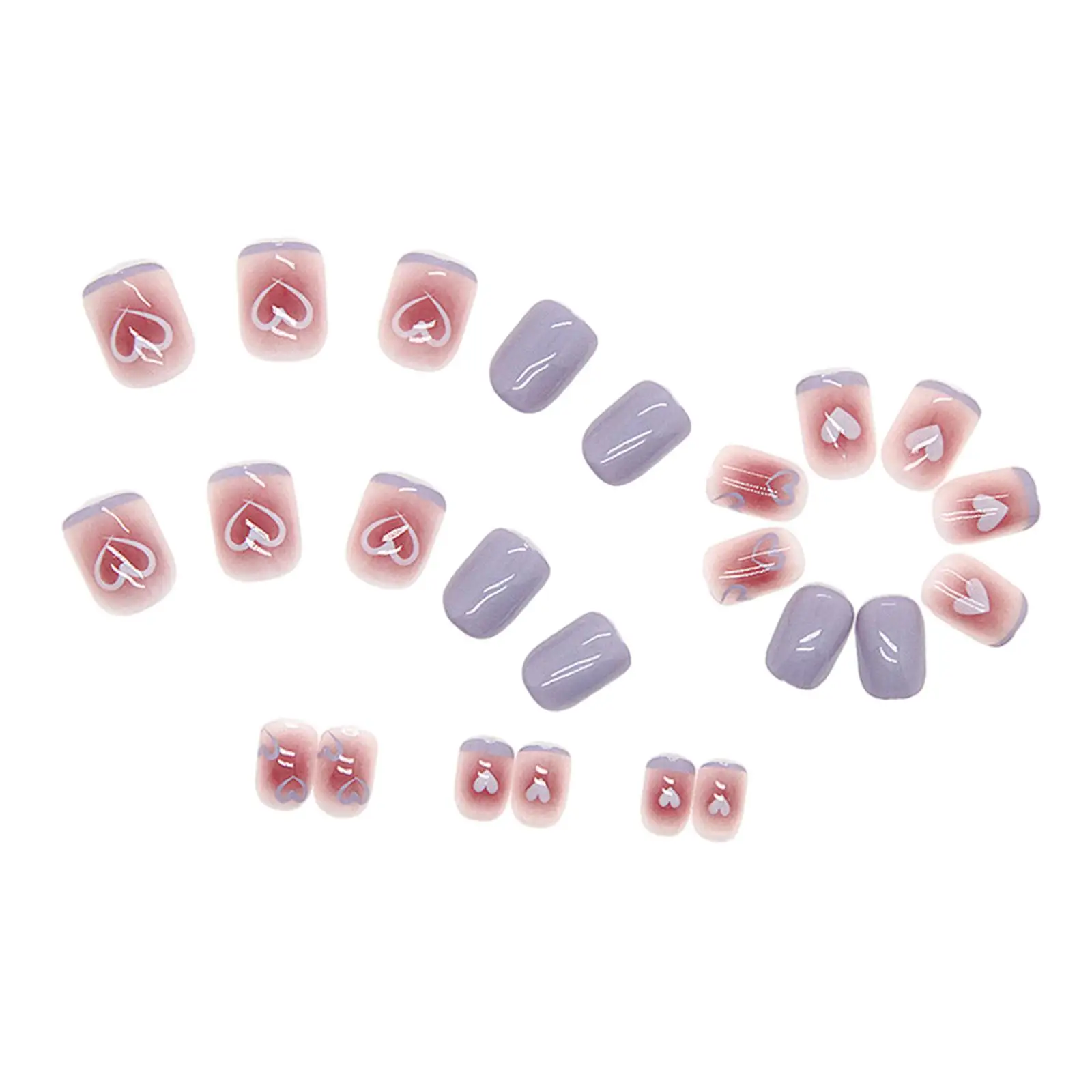 24 Pieces Valentine`s Day Press on Nails Birthday Gifts Cute Taro Purple Women for Holiday Dating Anniversary Daily Use Wedding