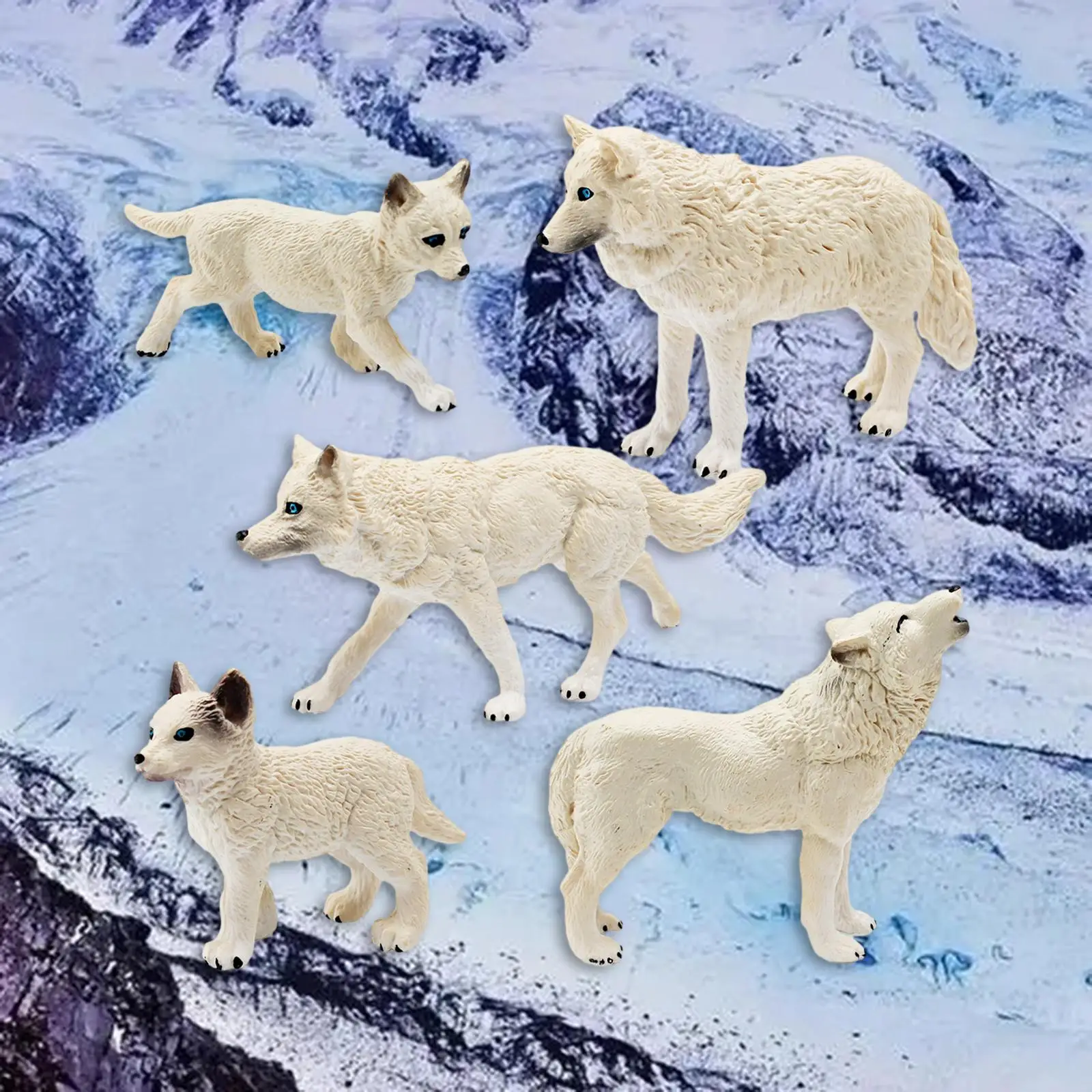 5 Pieces Wolf Figurines Wolf Playset Model for Desktop Decor Birthday Gifts