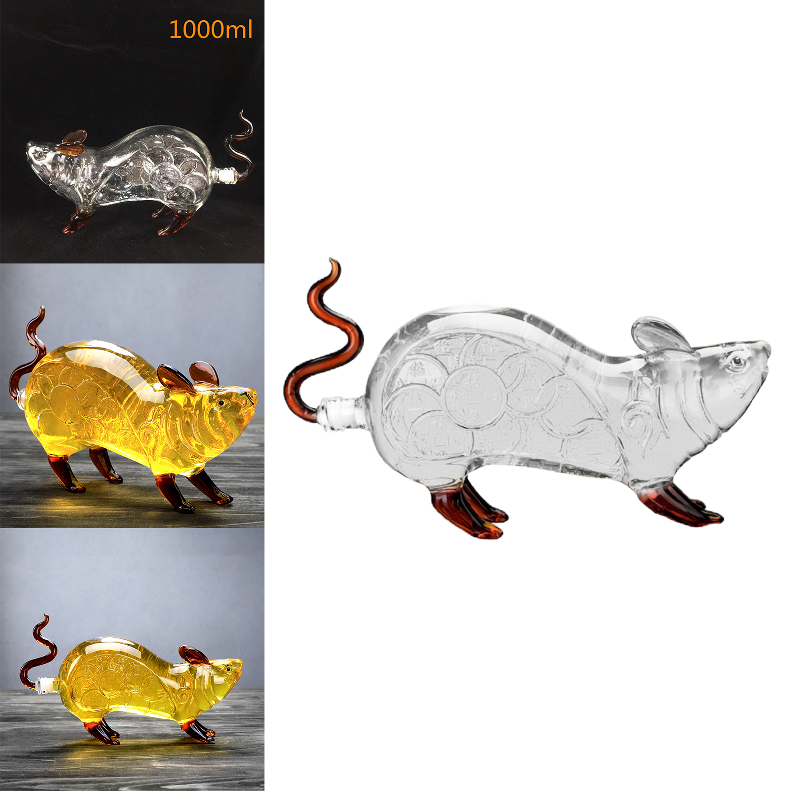 WHISKEYS Decanter Glass Mouse Shape Drinkware Carafe Clear Animal for Car Men