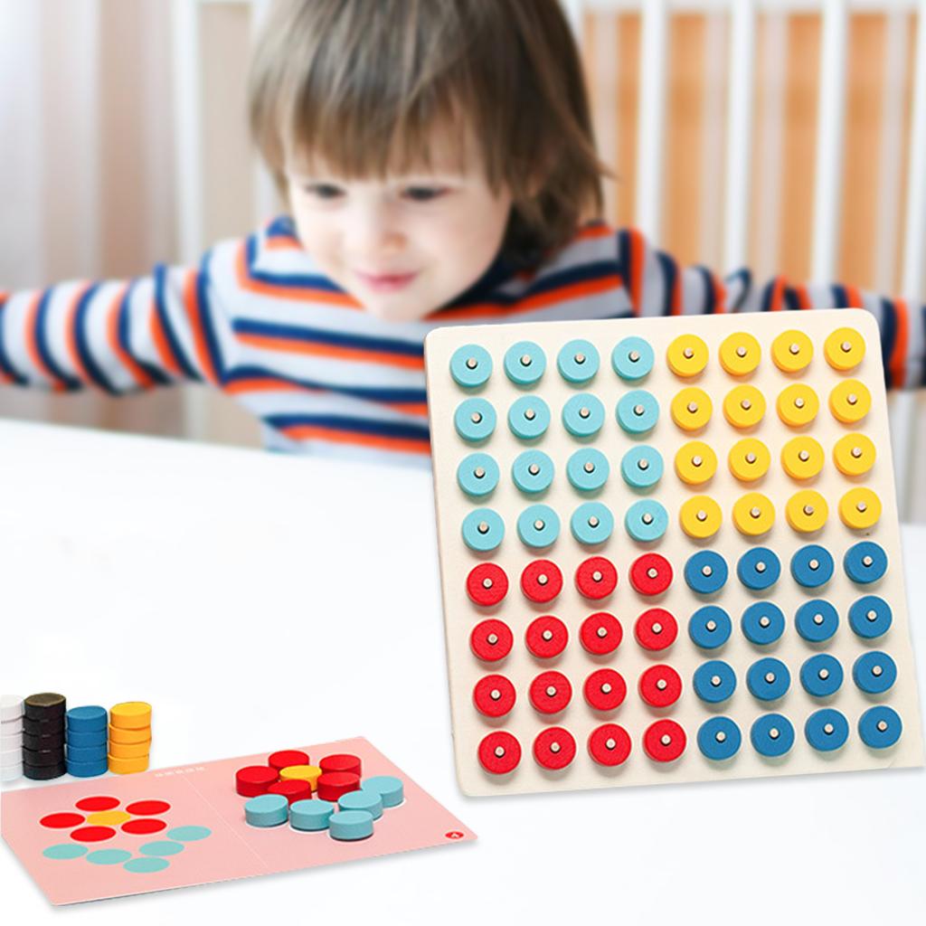 Wood Color Assorting Stacking Pegs Develop Matching Interactive Puzzles Toy