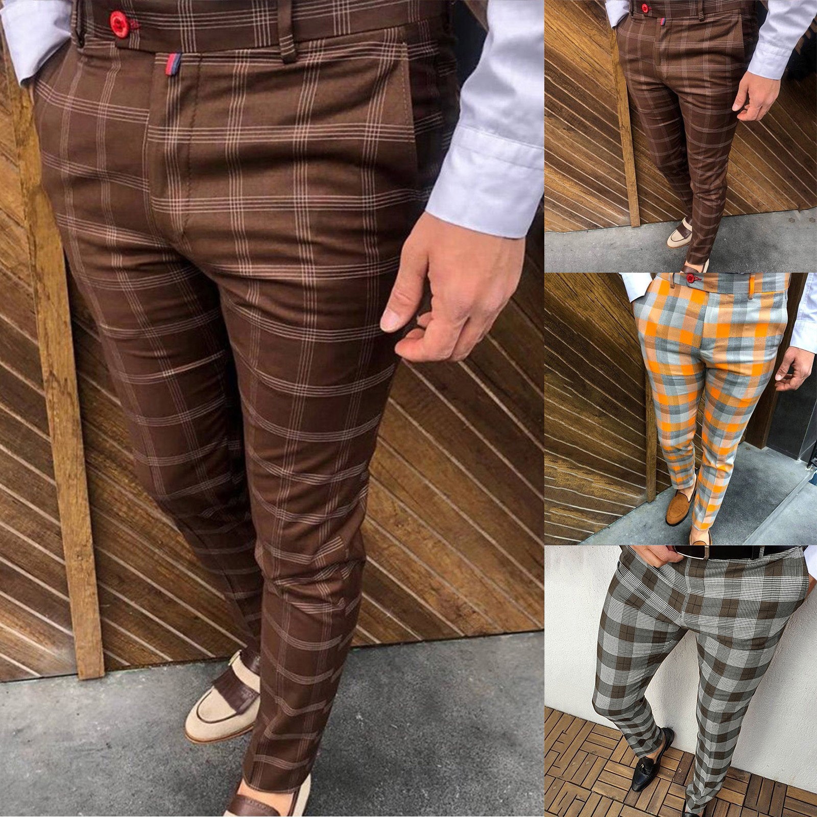 Sweatpants Cargo Pants Men Plaid Print Party Suit Pants Stretch Feet Pants With Pockets Men'S Clothing Sports Pants Joggers e...