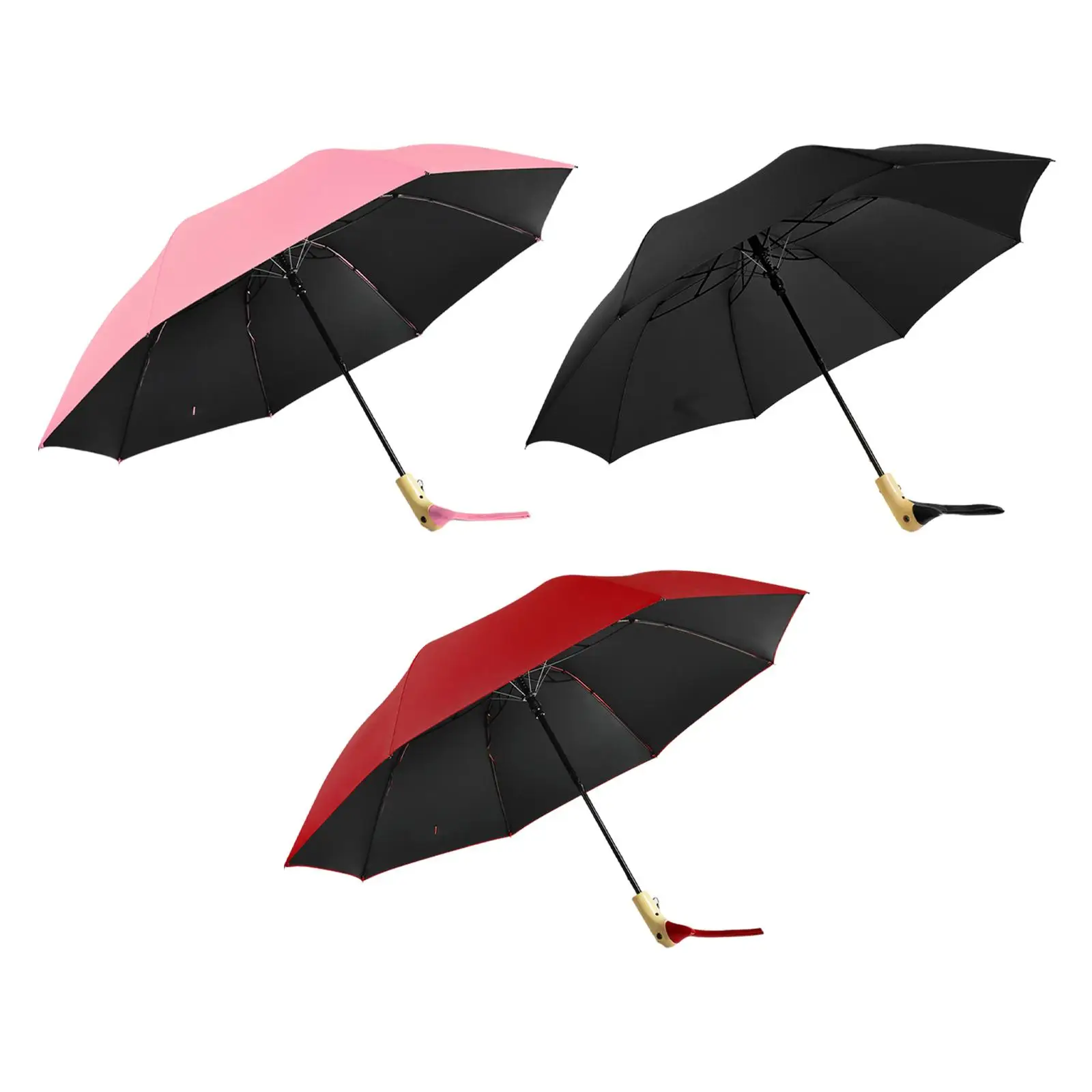 Two Fold Automatic Duck Umbrella Multifunction Durable Wooden Handle Umbrella for Climbing Travel Backpacking Walking Outdoor