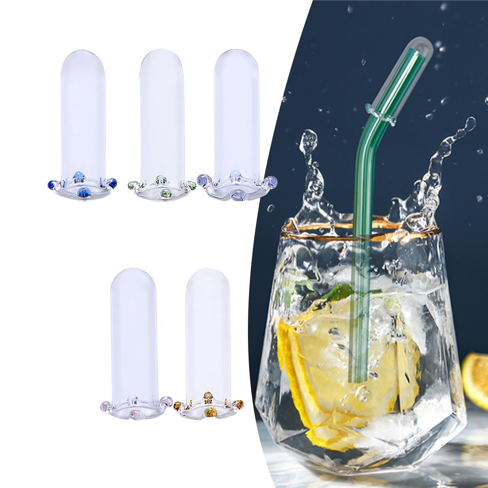 5Pcs Glass Straw Cover Party Gifts Drinking Straw Cover Clear Straw Toppers