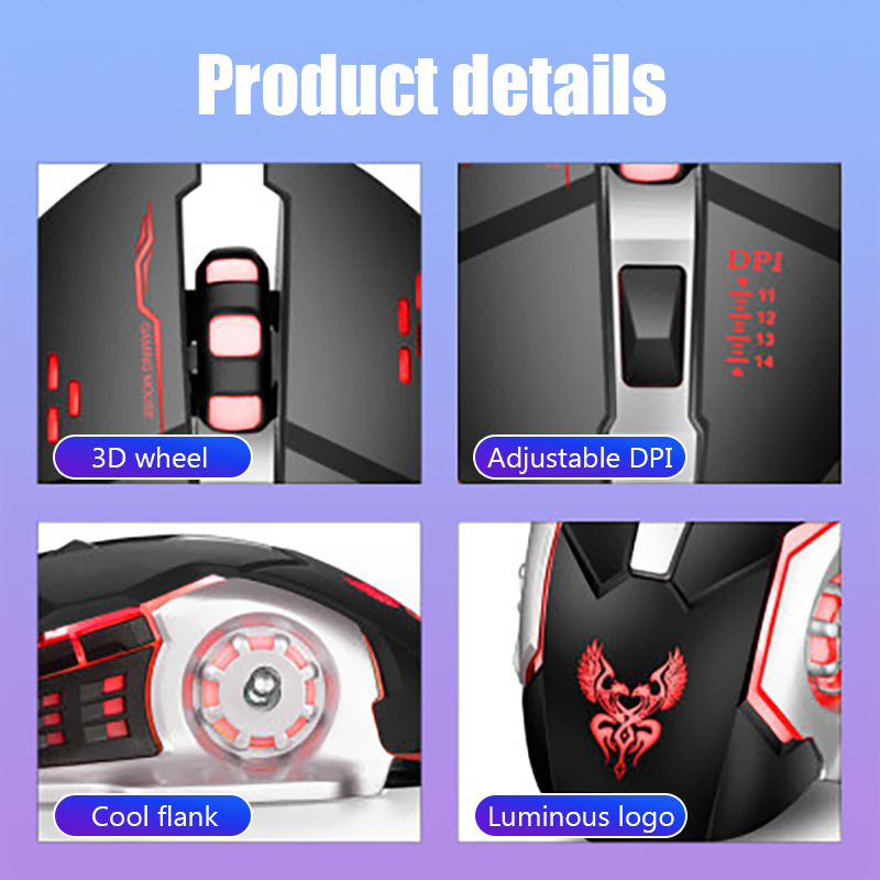 Q3 DPI 1200/2400/4600 Wireless Mouse 2.4G RGB Backlit Gaming Mouse Adjustable Mause Rechargeable Silent Mice for laptop computer