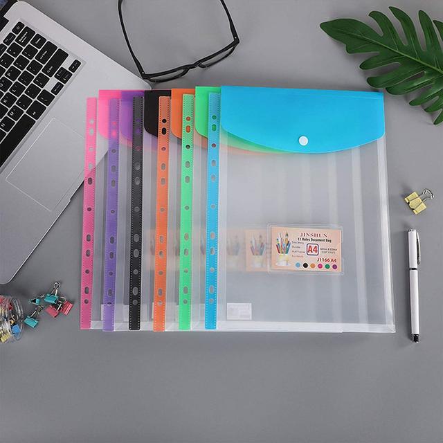 A4 Clear Plastic Punched Pockets with Button Closure for Home Office and  School Files 11 Hole Binder Envelopes Folders Organizer