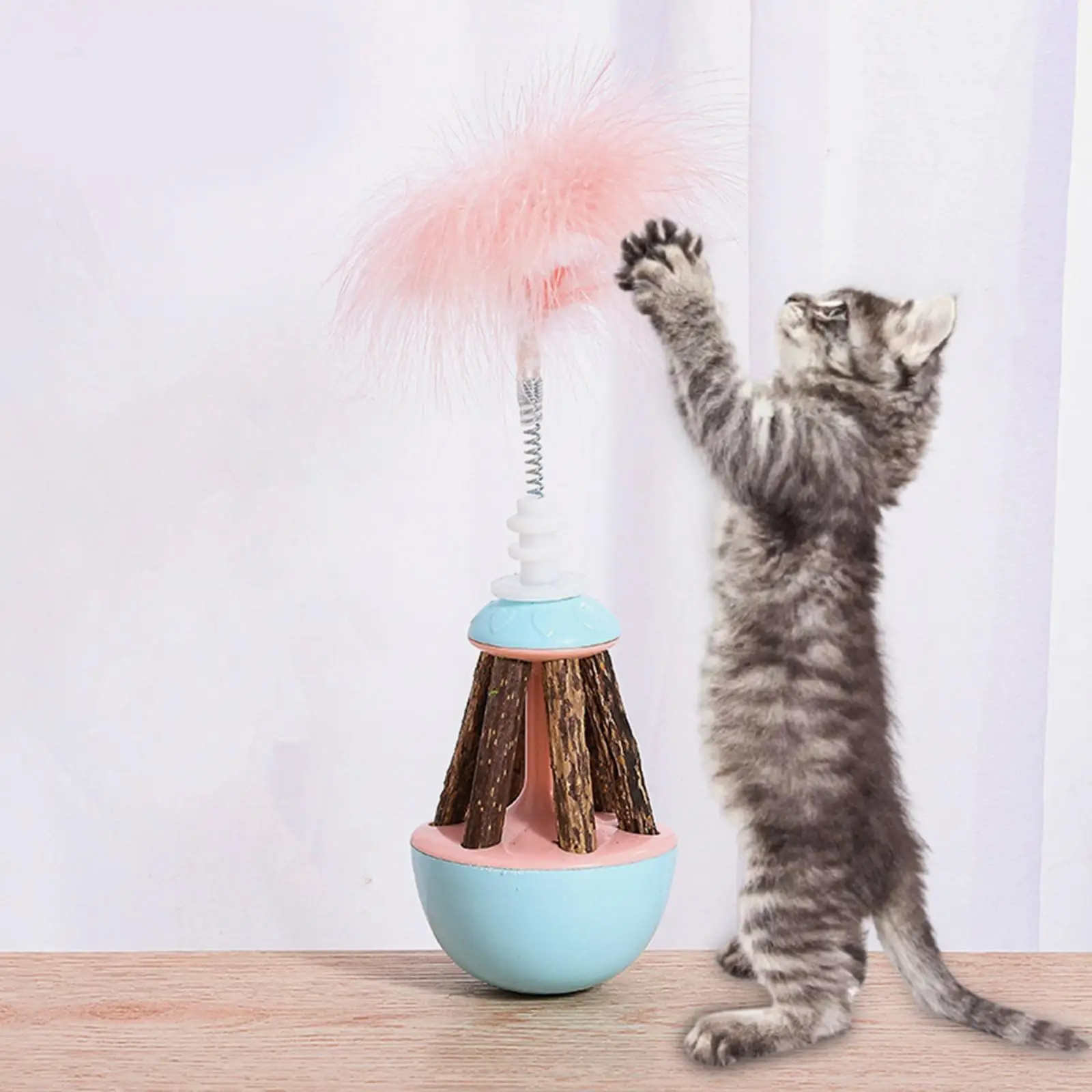 Interactive Cat Toys for Indoor Cats Self Rotating Swing Pet Cat Tumbler Toy Funny Kitten Toys with Feather