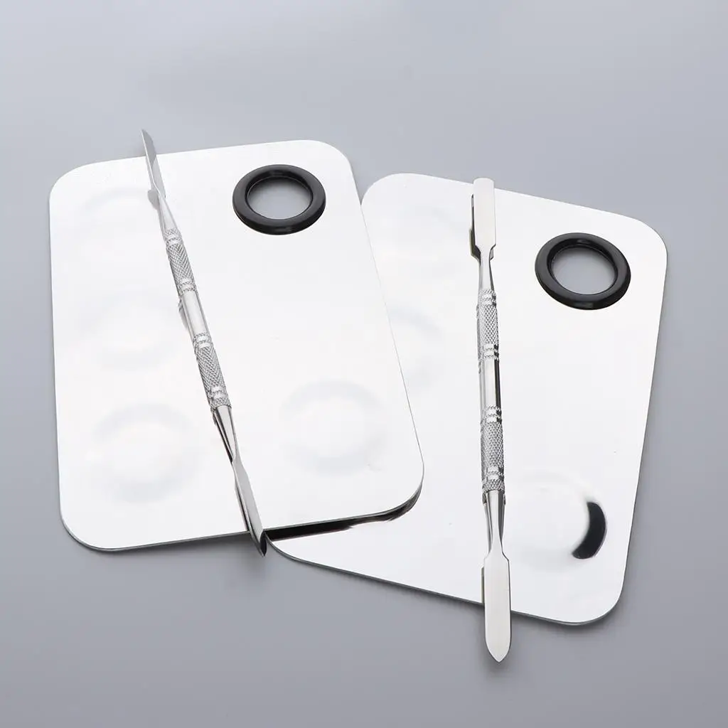 2x Professional Lady Cosmetic Makeup Mixing Plate  Stainless Steel    Artist  with  Tool
