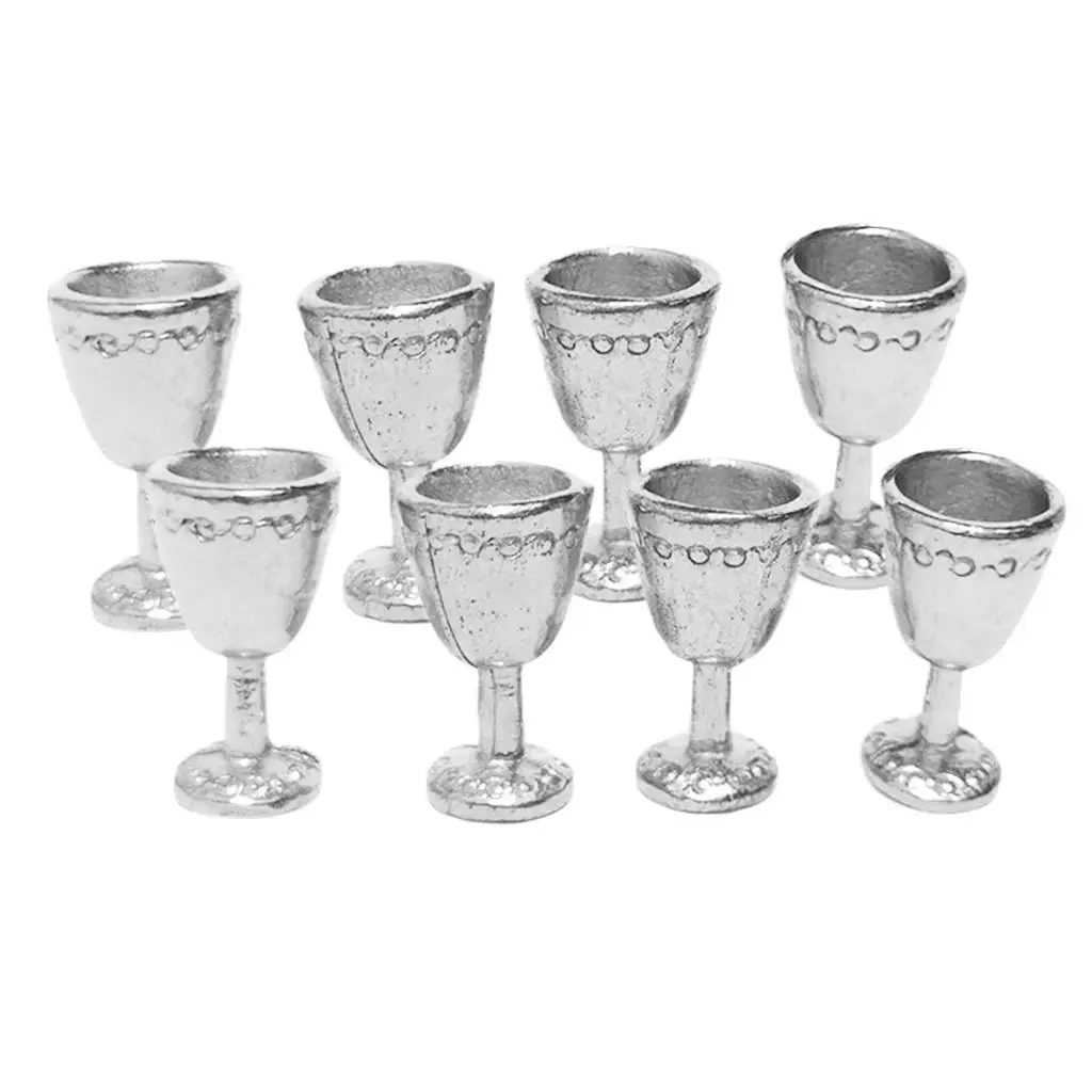 8Pcs Dollhouse Mini Goblet Wine Glasses with Champagne for 1/12 Dollhouse