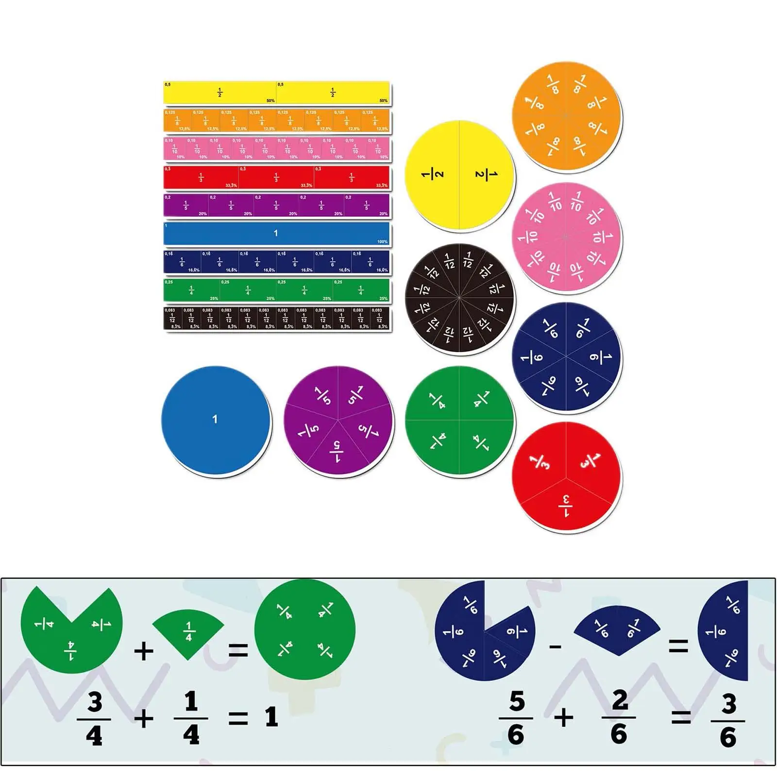 102x Montessori Fraction Toy Math Teaching Fraction Tiles and Circles for Children Girls