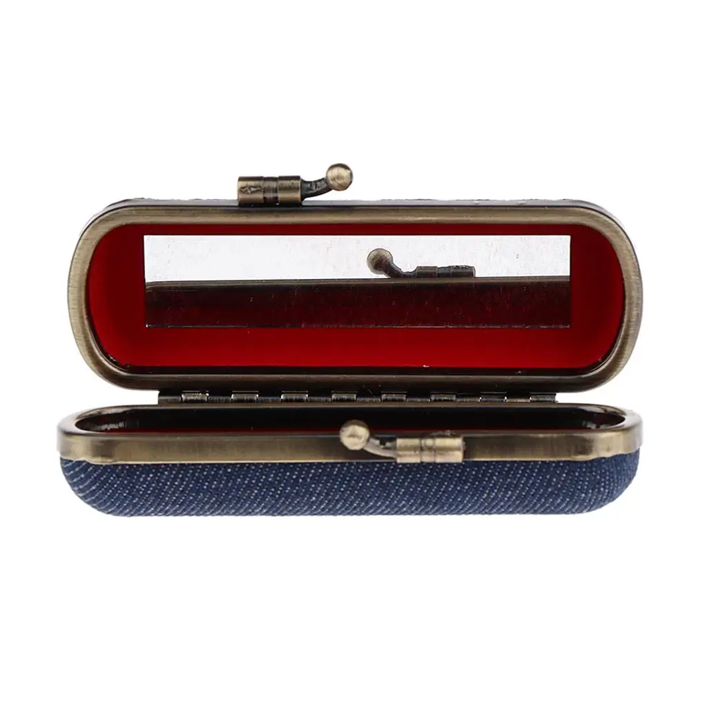 Lipstick Case Holder Box Organizer Bag with Mirror for Ladies Dark Blue