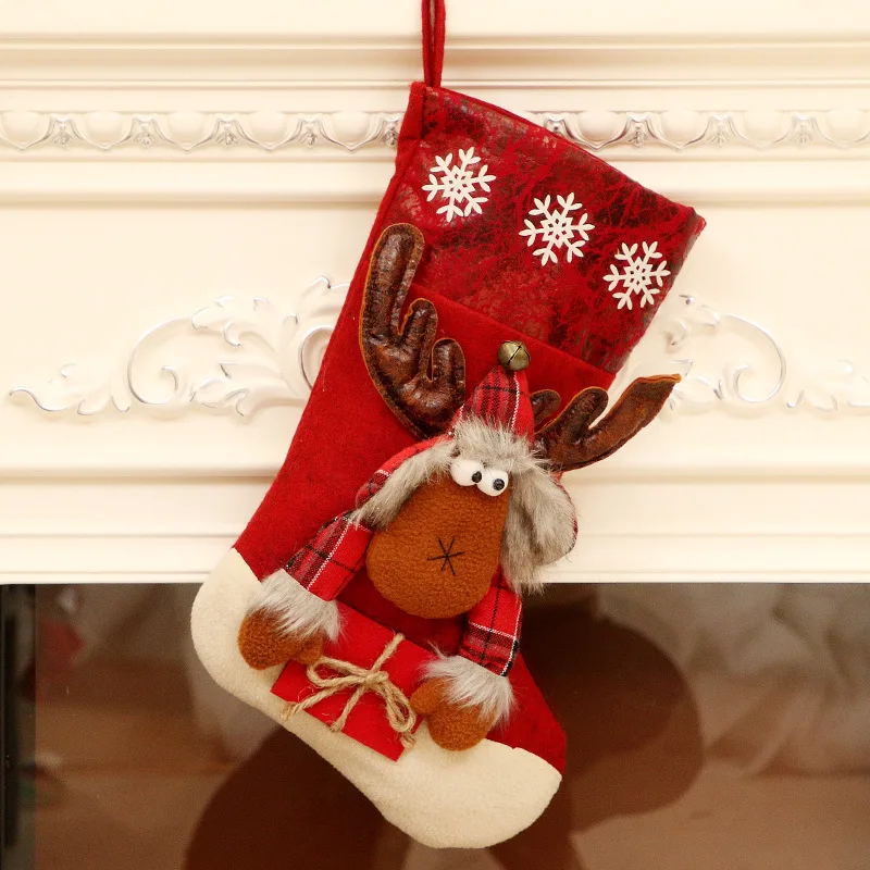 1pc Christmas Santa & Snowman & Reindeer Stocking Ornament, Christmas Stocking Hanging Pendant