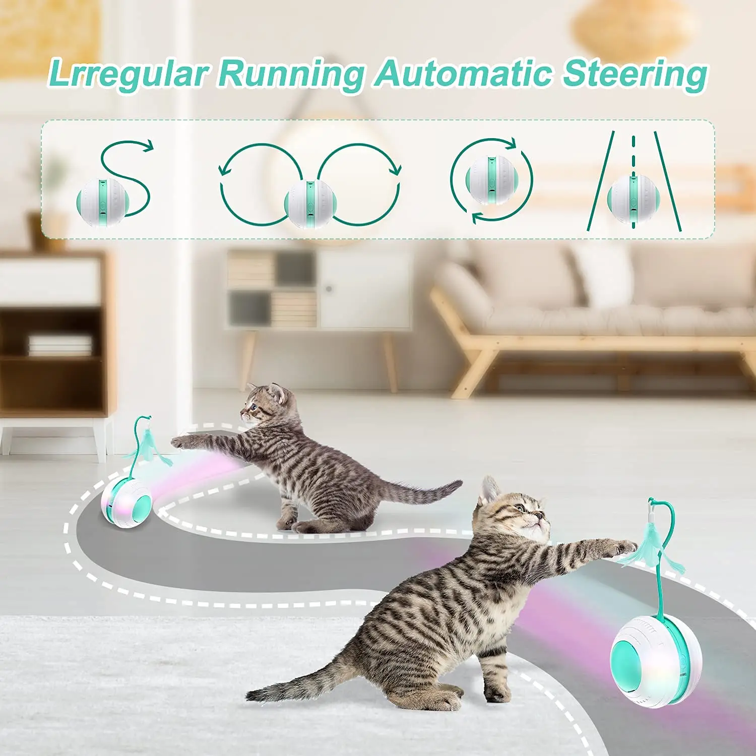 Smart Cat Ball Toys Bird Sound Interactive Cat Toys Automatic USB Charging 360 Degree Electric Cat Feather Funny Kitten Toys