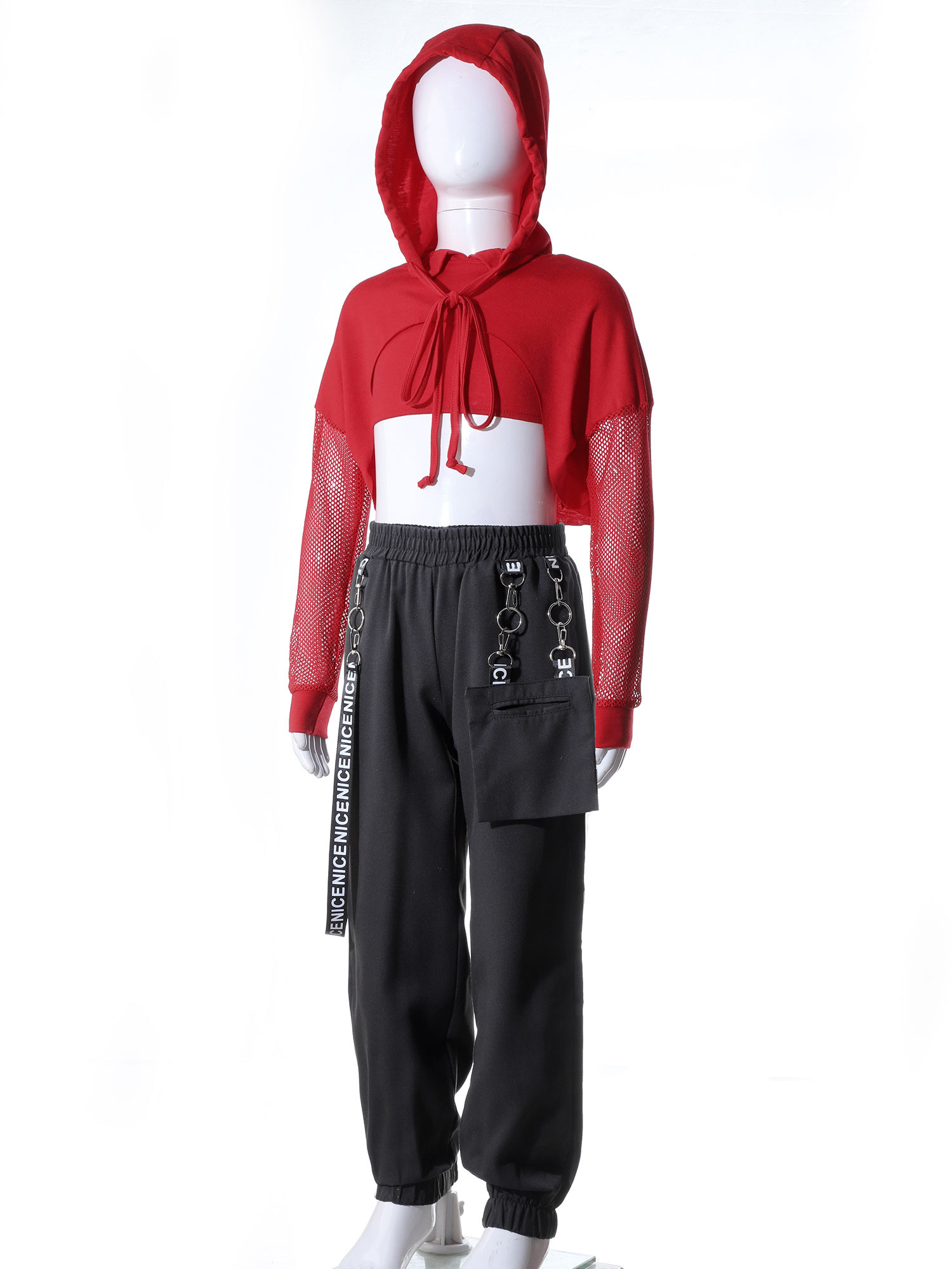 Kinder Mädchen Sportswear für Hip-Hop Jazz Dance Workout Skateboard ing Letter Print Kordel zug Kapuze Sweatshirt Weste Crop Top Hose – Detail 33