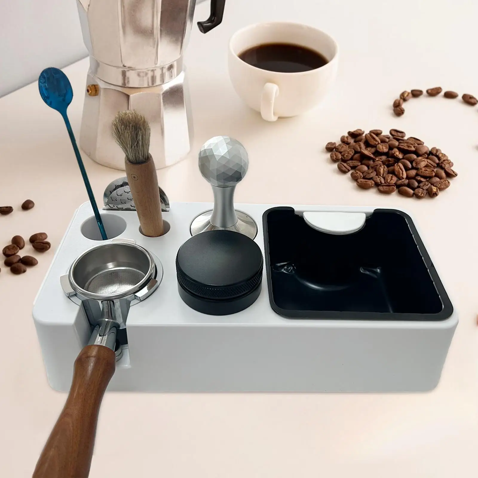 Coffee Tamper Station Base Espresso Knock Box Coffee Tamper Holder for Worktop Coffee Bar Kitchen Counters Espresso Tools