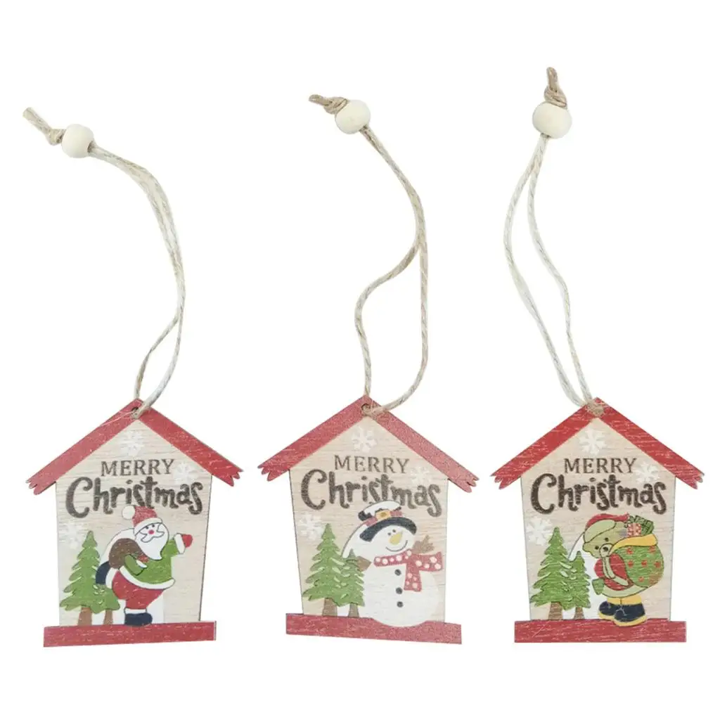 3pcs Christmas Santa Elk Hangings Xmas Tree Party Room Window Pendants Decor