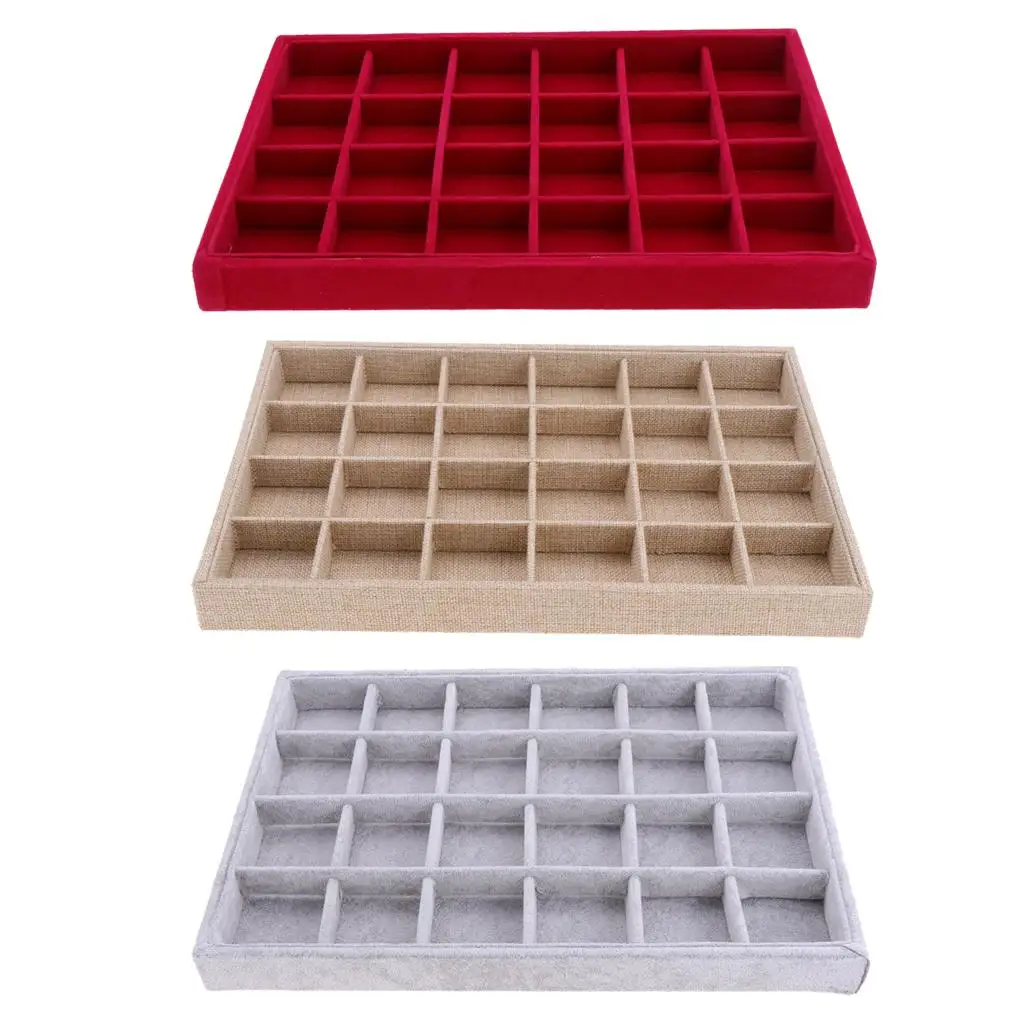 Jewelry Organizer Display Velvet Stackable Jewelry Storage Box Case -, 24 Grid