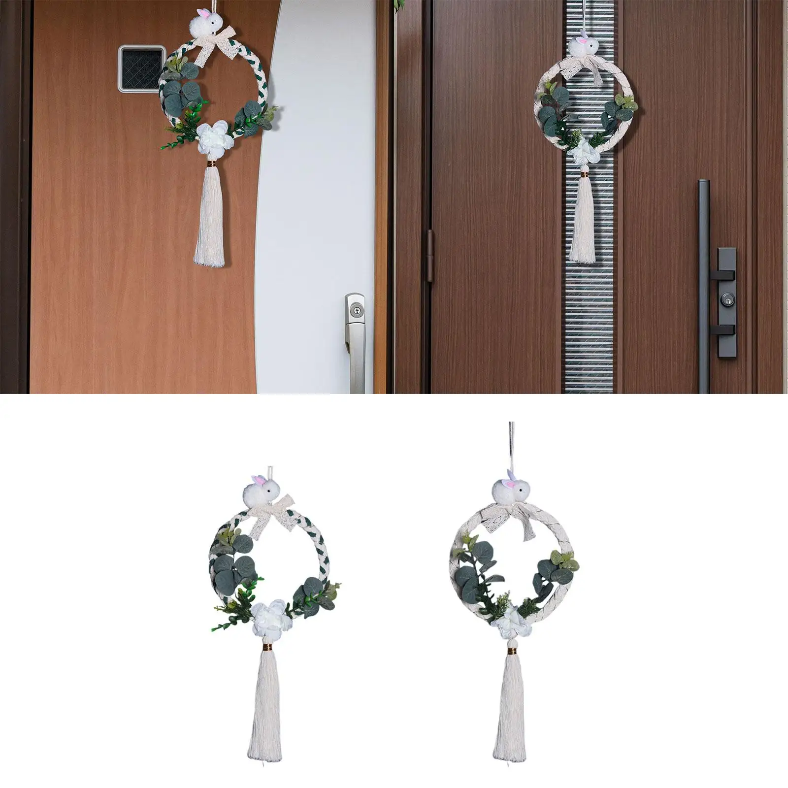 Bohemian Bunny Wreath for Front Door Artificial Flower Ornaments Macrame Tassel Garland for Wedding Dorm Bedroom Living Room