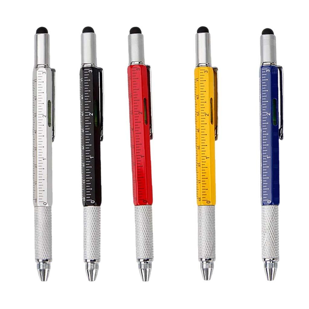 6 in 1 Multitool Tech Tool Pen Level Ruler Gauge Scale Touch Screen Pen Flat/ Cross Screwdriver Combination Ballpoint Pen Stylus