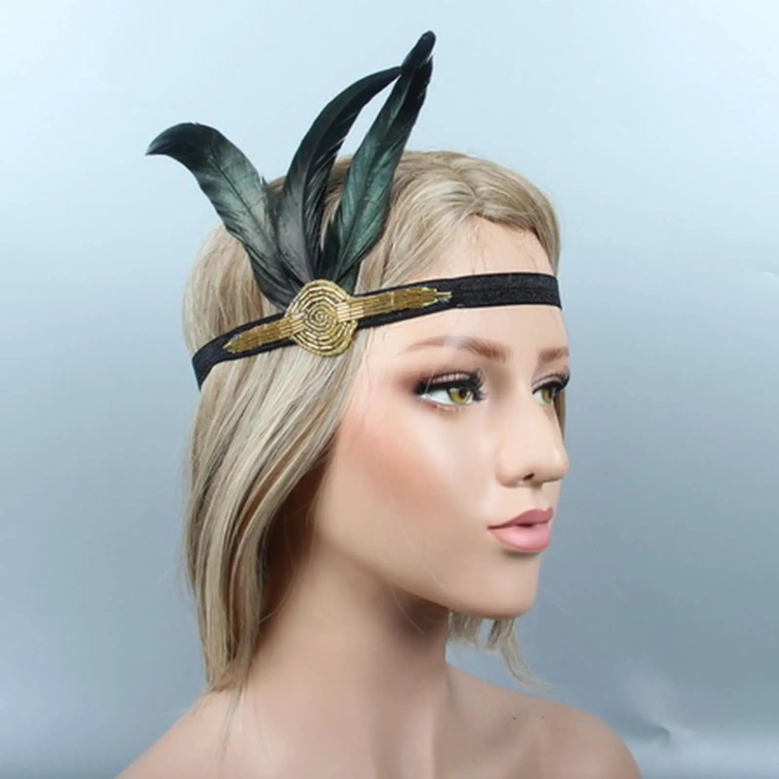 Vintage Appearance 1920S Black Feather Flapper Applique Headband Handmade for Themed Party Halloween Decor Stylish Elastic Size