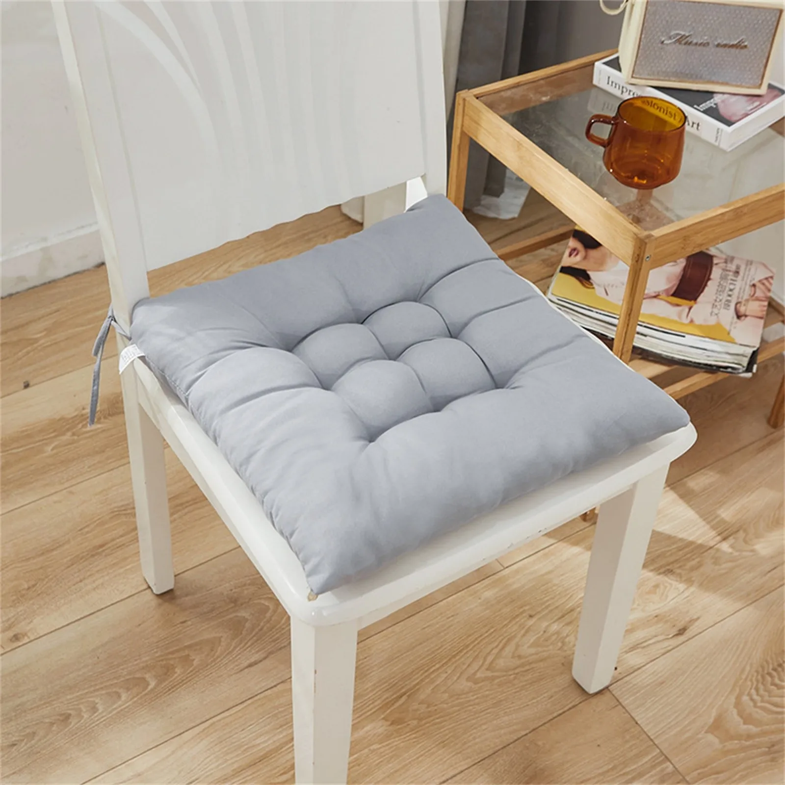 Solid Color Chair Cushion 40x40cm Soft Thicken Pad Chair Cushion Tie on Seat Dining Room Kitchen Office Decor Backrest Pillow