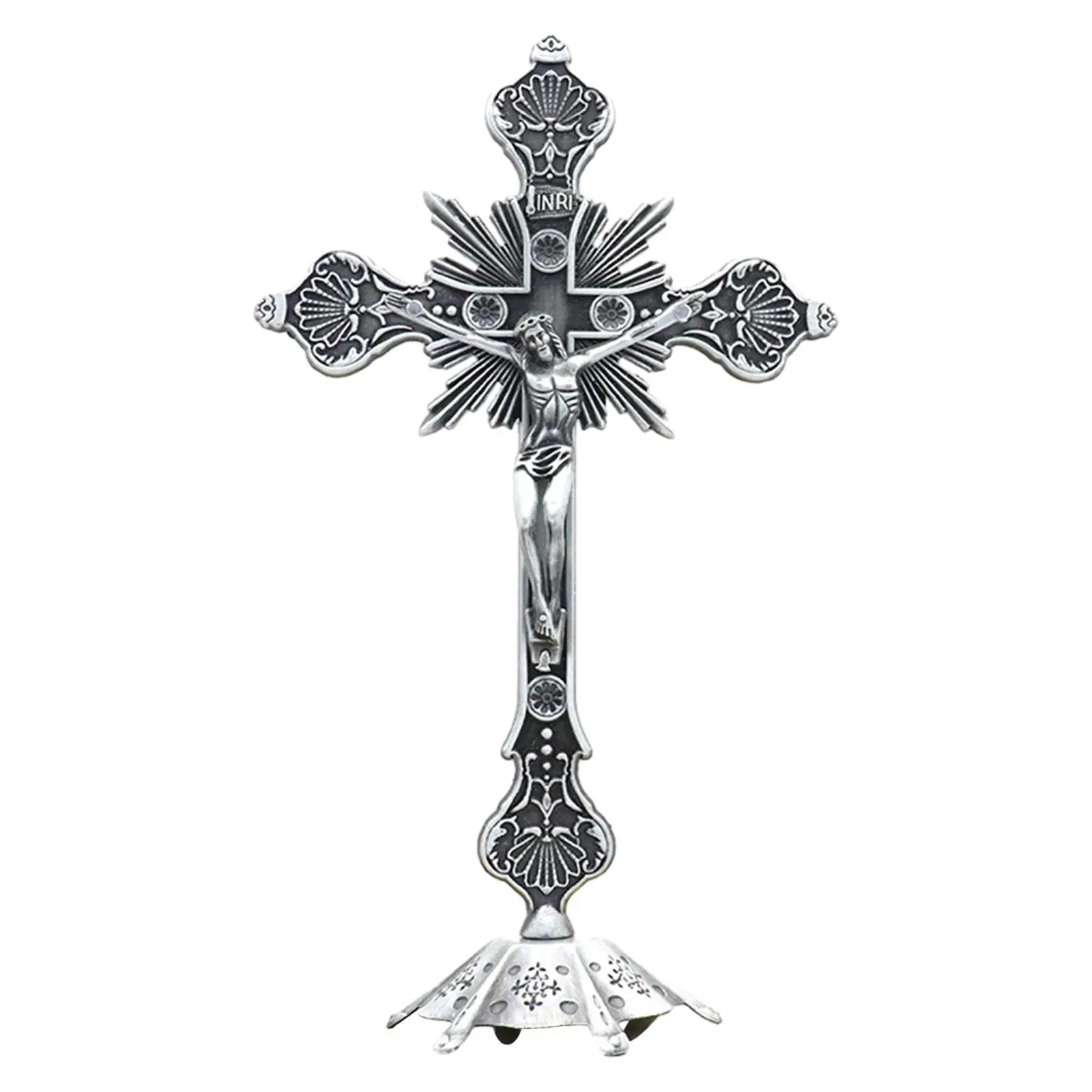 Jesus Crucifix Sculpture Jesus Cross Statue Catholic Figurine Standing Crucifix for Home Altar Living Room Table Bedroom