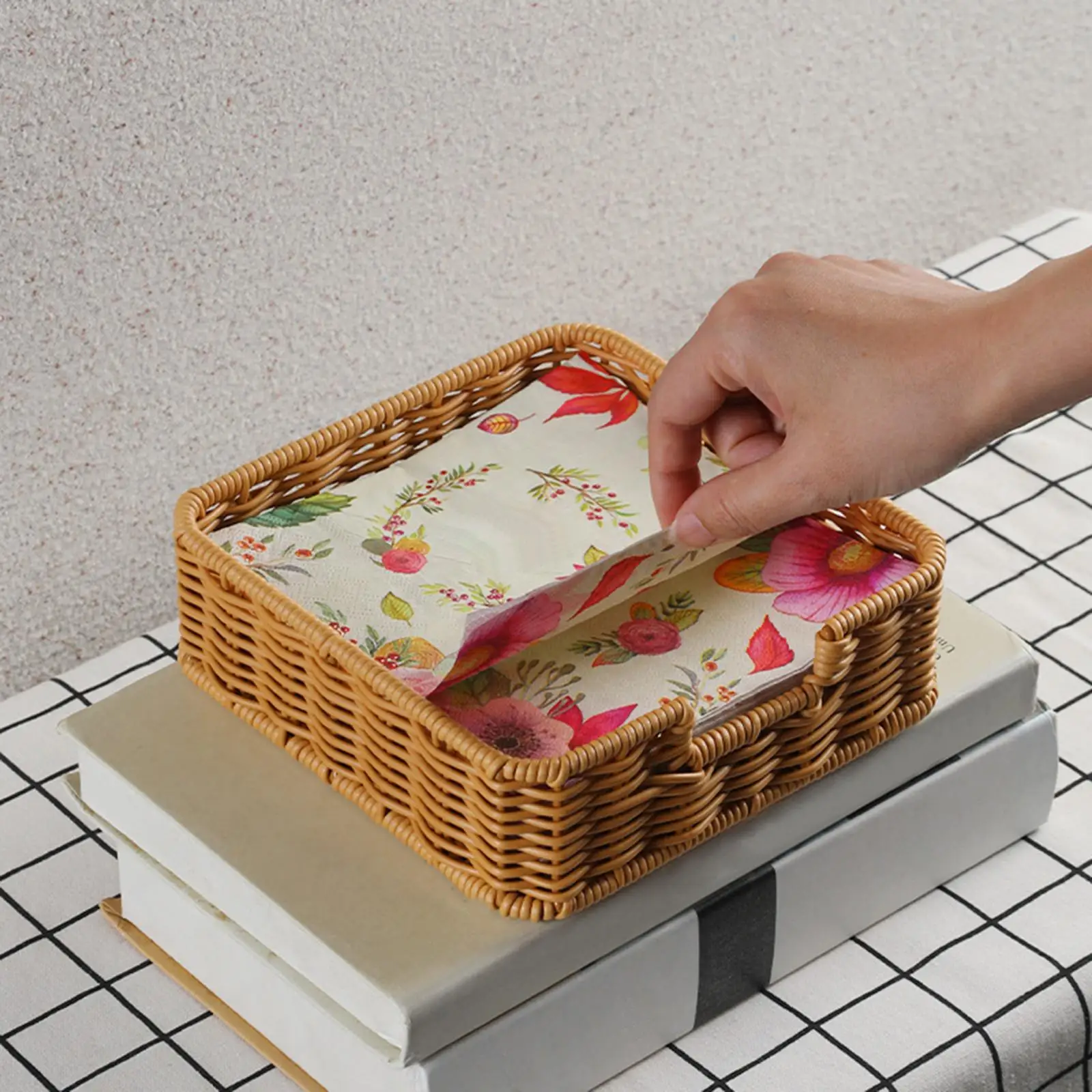 Square Woven Napkin Tray Towel Holder Vanity Basket Serving Storage Organizer Tray for Kitchen Bathroom Living Room Bedroom