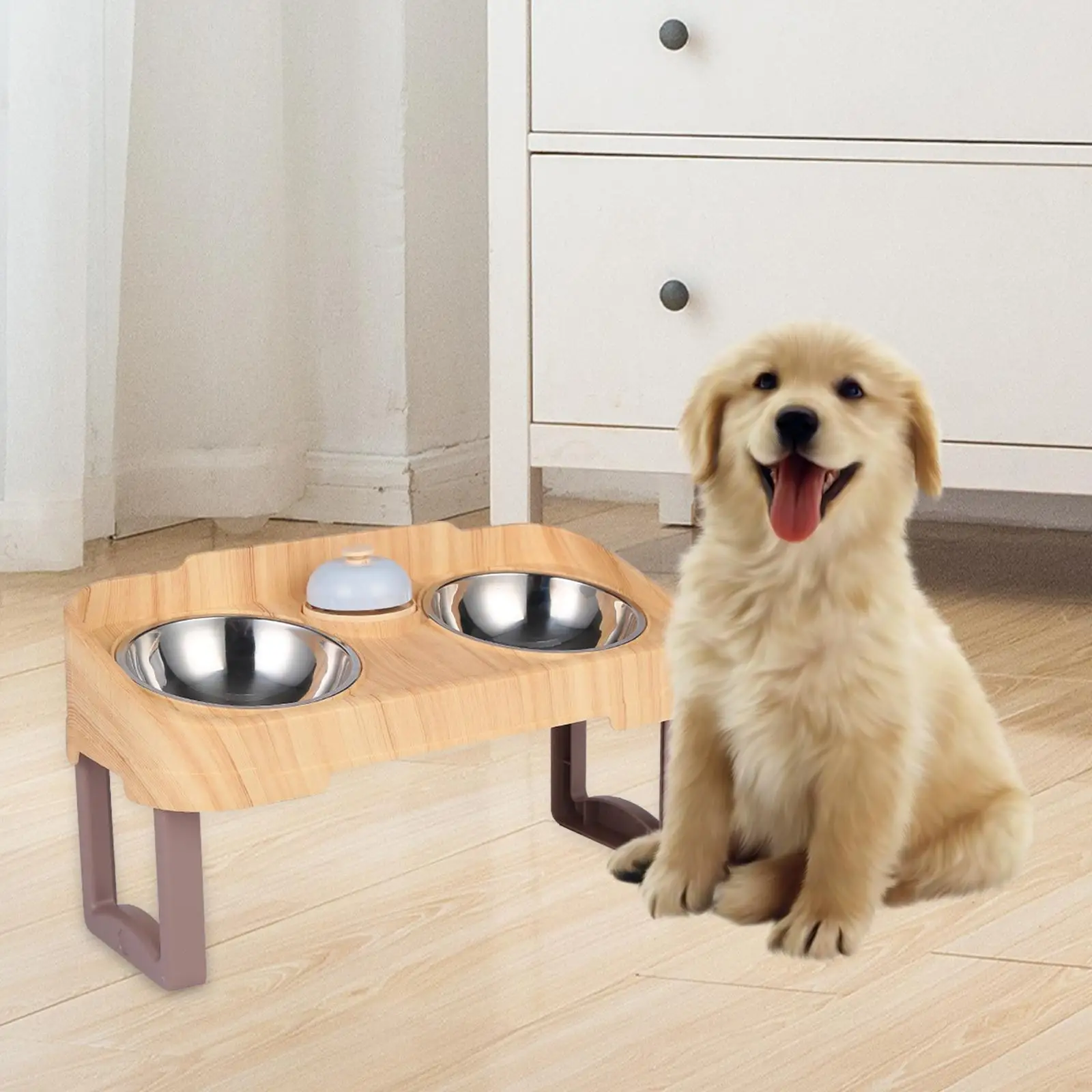 Elevated Dog Bowl Non Slip Feet Dog Dish Pet Feeder with Call Bells for Small Medium Large Dogs Dog Food Bowls with Stand