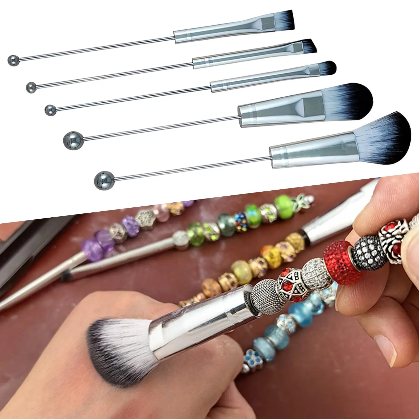 5Pcs Beaded Eyeshadow Brush with Soft Synthetic Fiber Multi Functional DIY Makeup Brush Kit for Bestie Sister Women Lady Adults