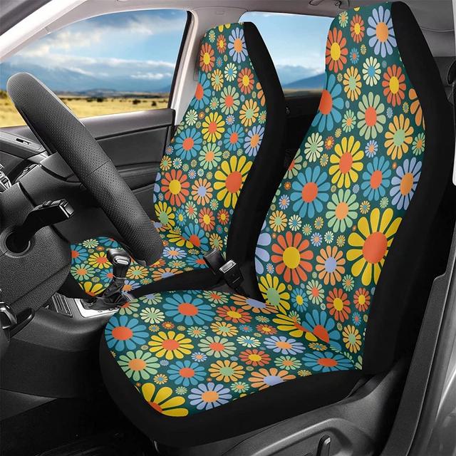 Retro Car Seat Covers,Black Car Decor Aesthetic Gift For Her,Bloom 2024 Car Decorations,Flowers Car Accessories For Women,New Car Lover Gift