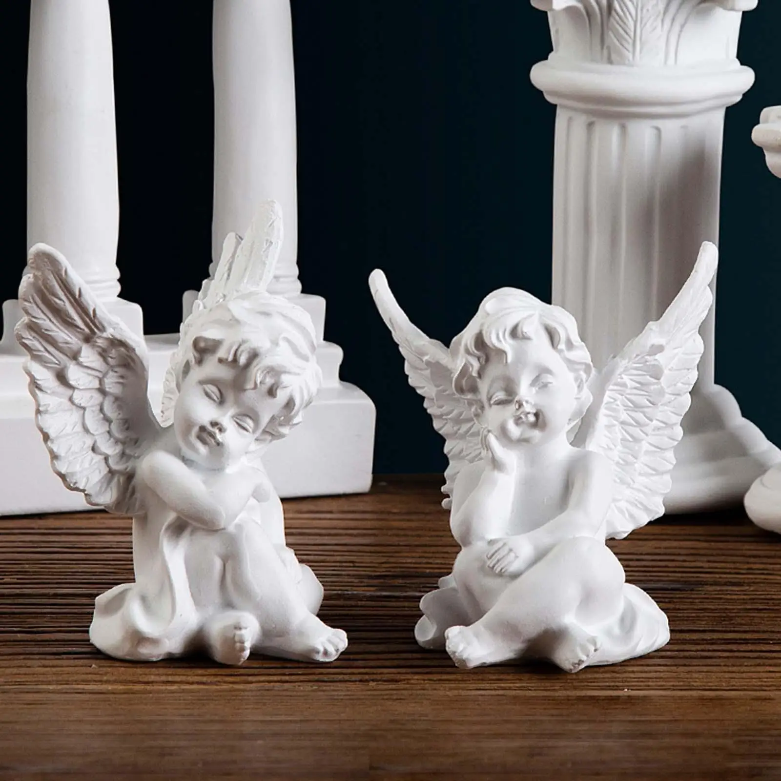 2 Pieces Cherubs Angels Statue Resin Birthday Gifts Small Nordic for Desktop