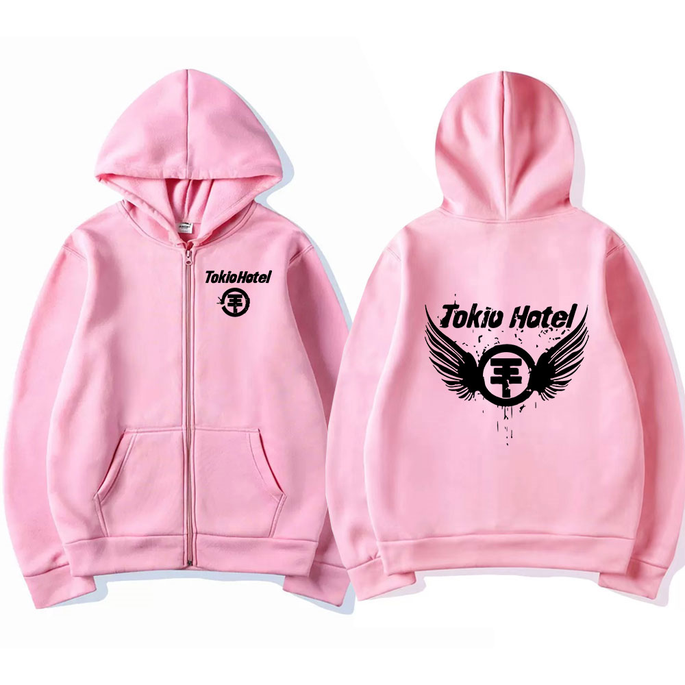 Deutschland Rock Band Tokio Hotel Logo Print Zipper Hoodies Herrenbekleidung Mode Lässig Zip Up Sweatshirt Punk Übergroßer Hoodie – Detail 5